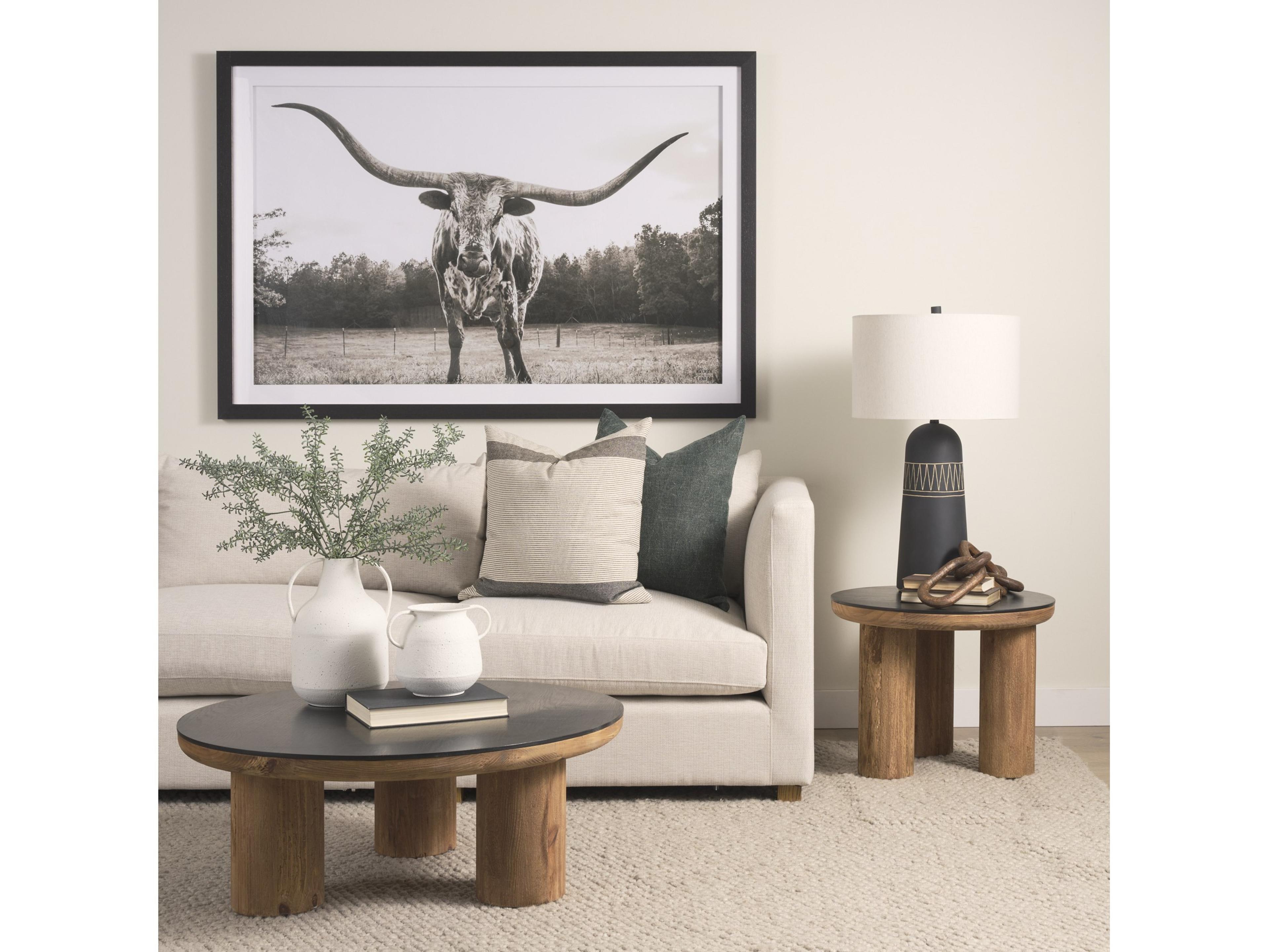 Mercana Tucson Natural Wood w/ Round Black Oak Top Side Table