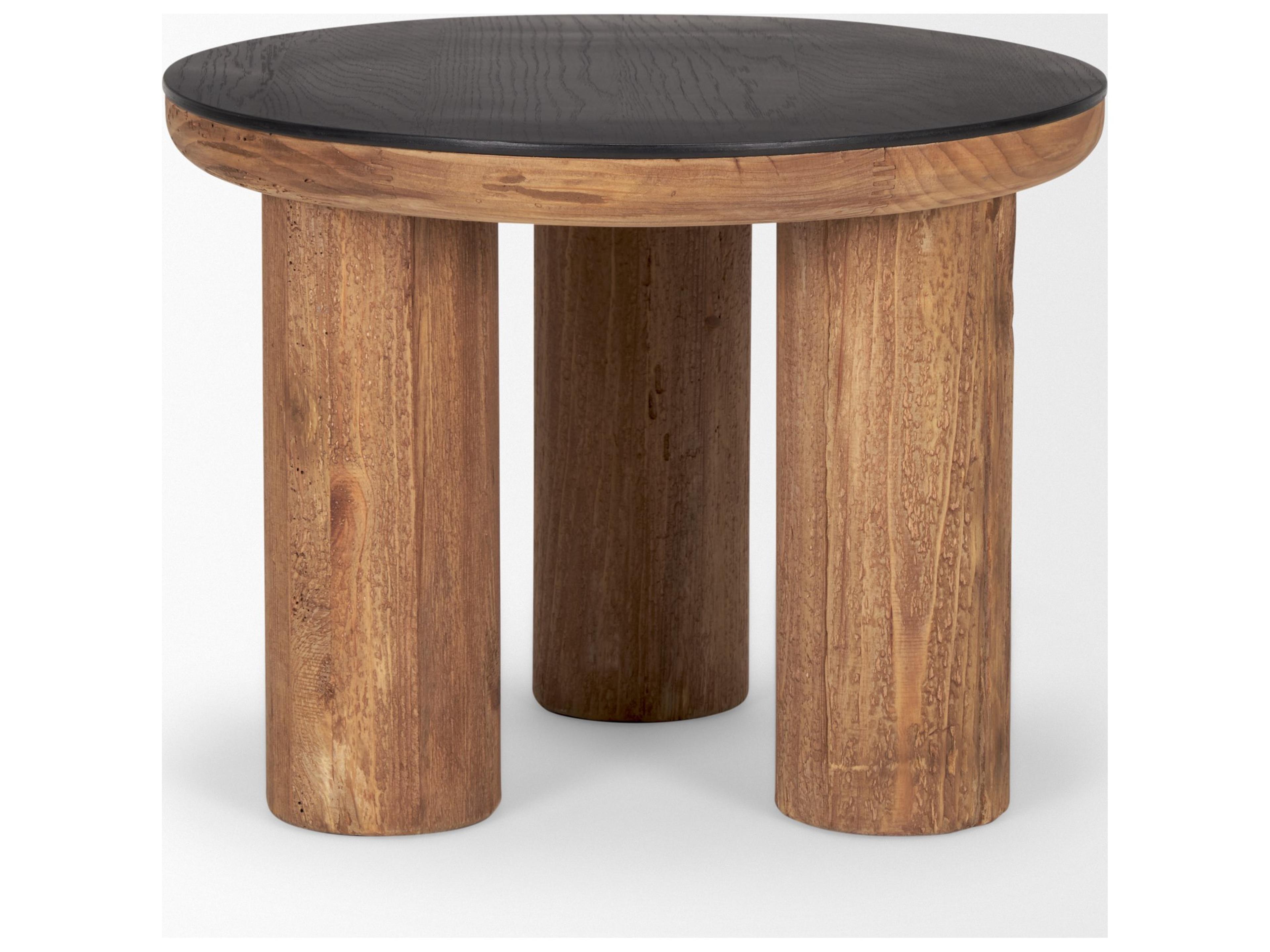 Mercana Tucson Natural Wood w/ Round Black Oak Top Side Table