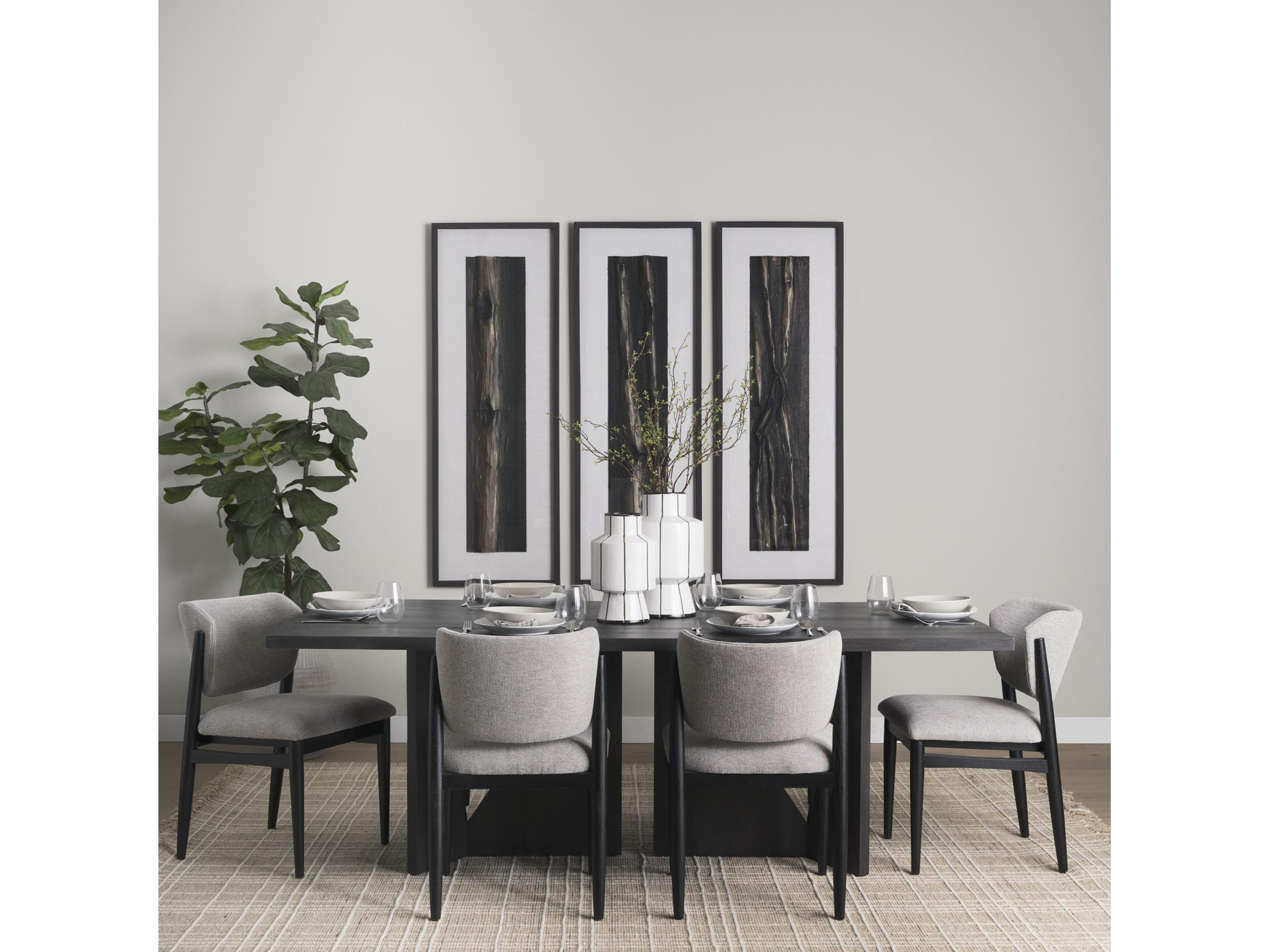 Mercana Tarro 84" Rectangular Textured Black Wood w/ Geometrical Base Dining Table