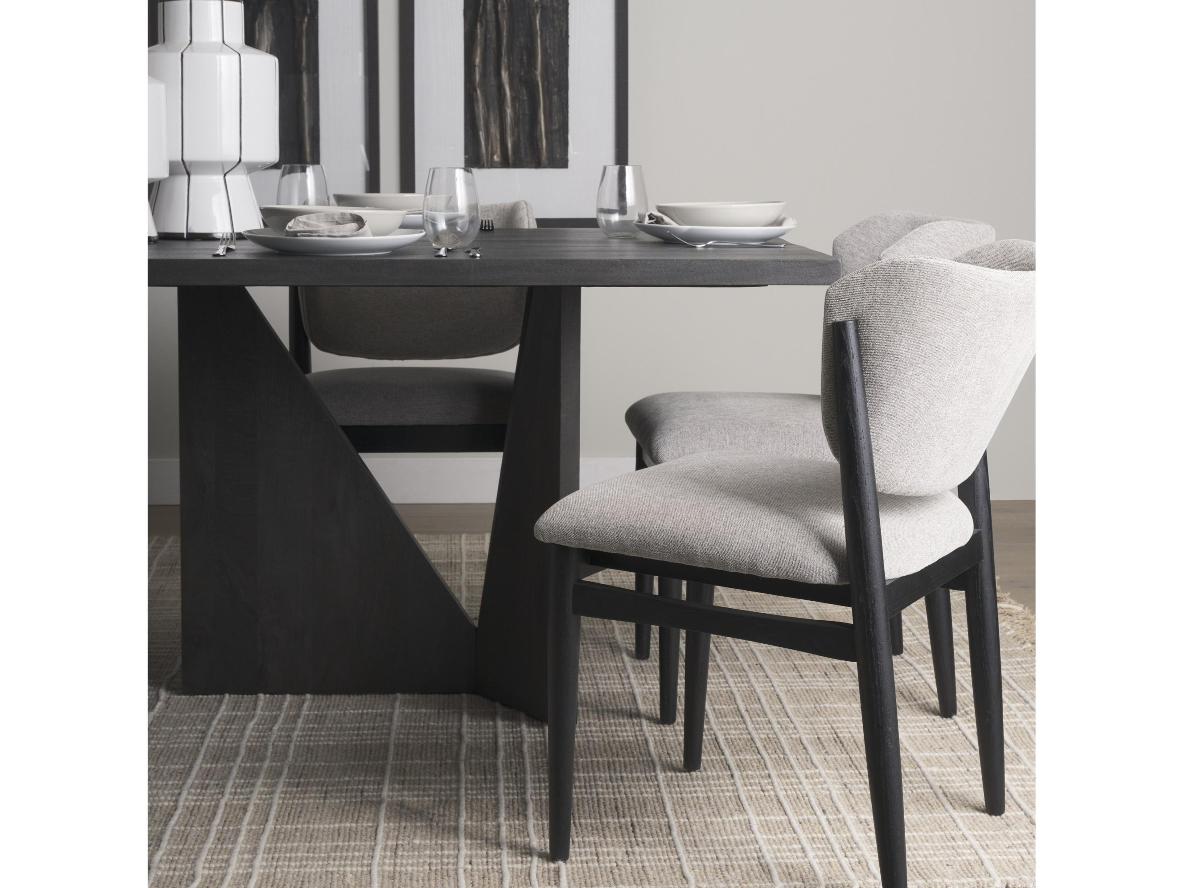 Mercana Tarro 84" Rectangular Textured Black Wood w/ Geometrical Base Dining Table