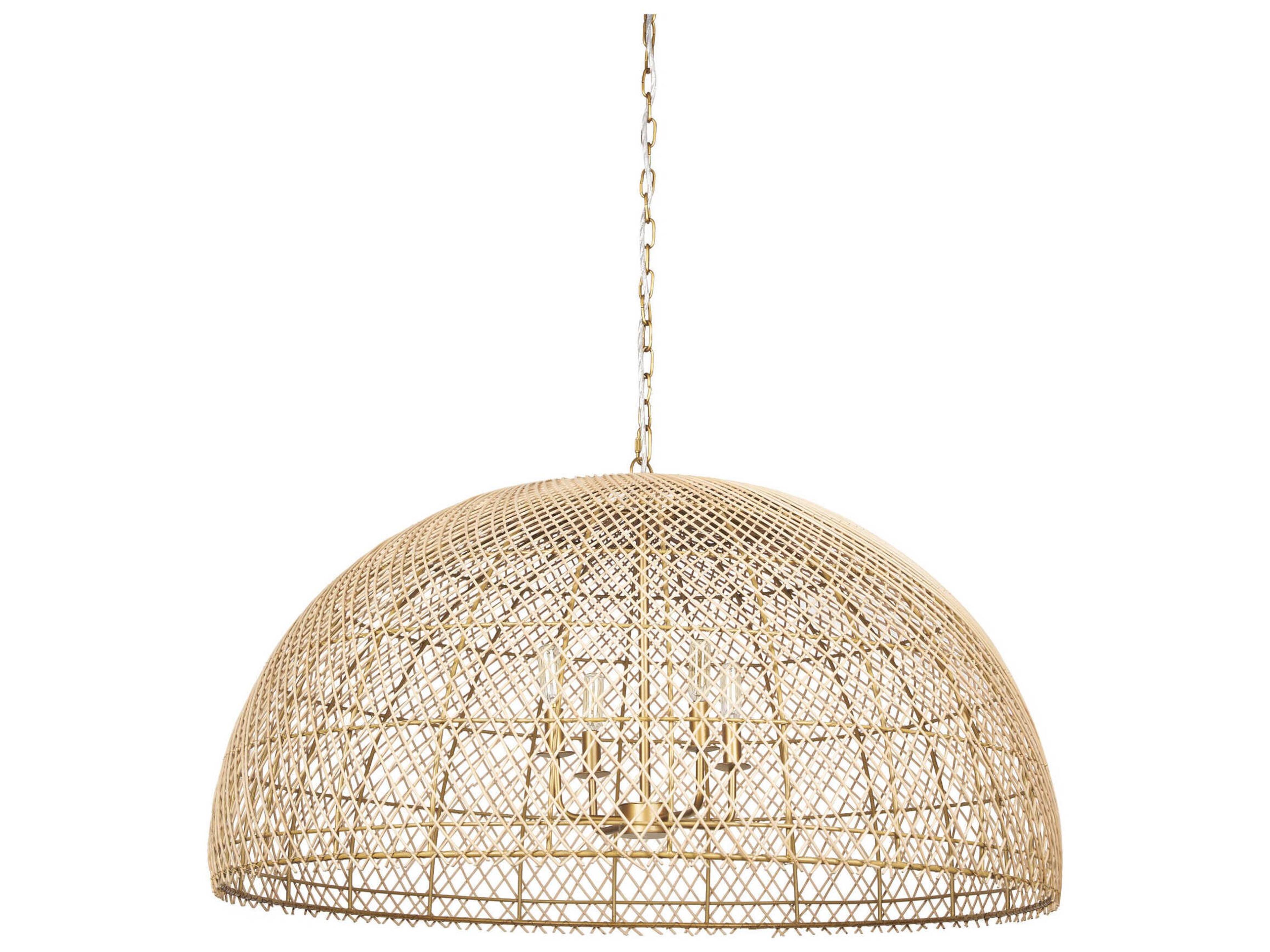 Thad 4-Light Natural Woven Rattan Dome Chandelier