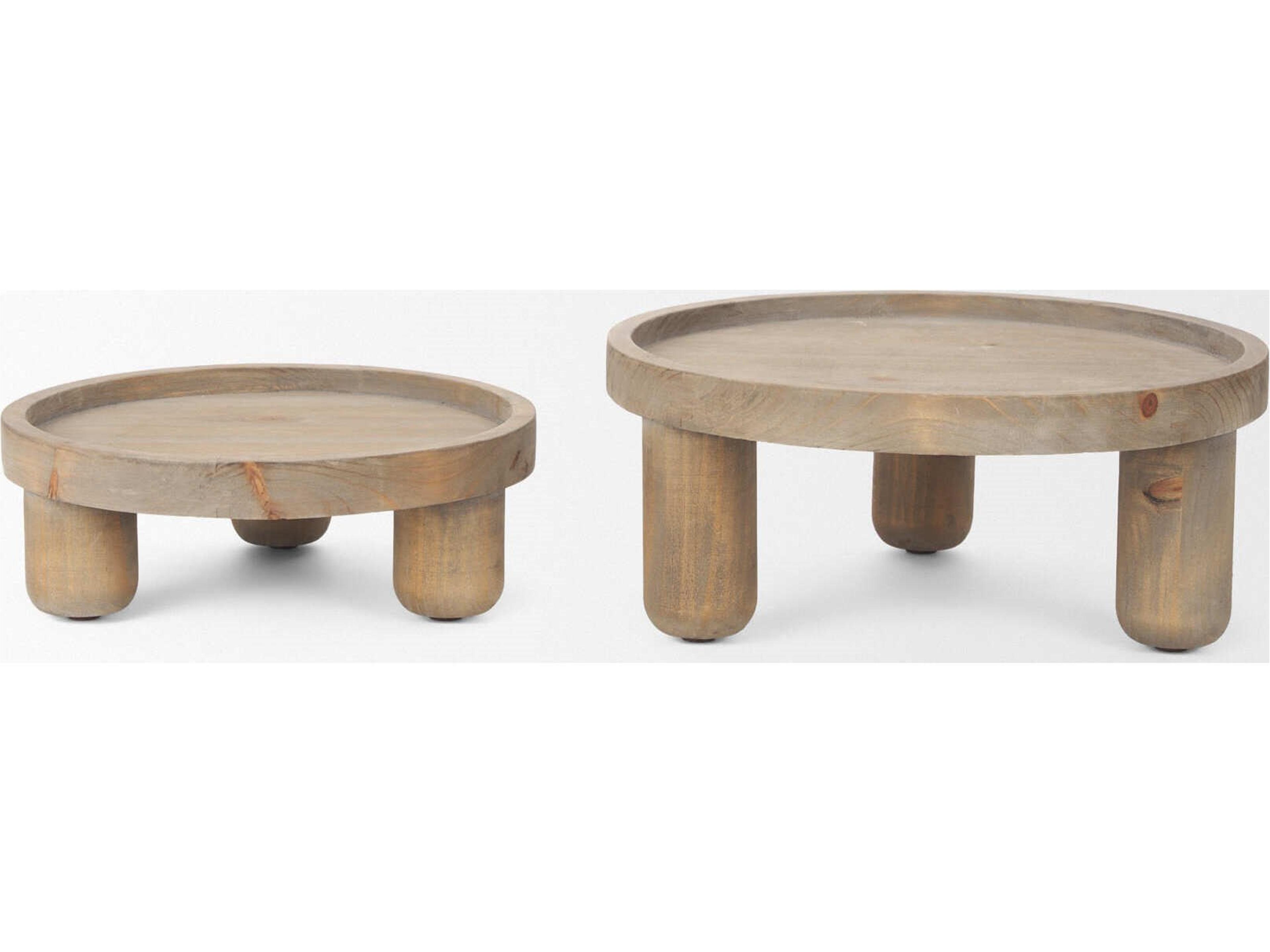 Mercana Virve Round Light Brown Wood w/ Gray Wash Wooden Trays