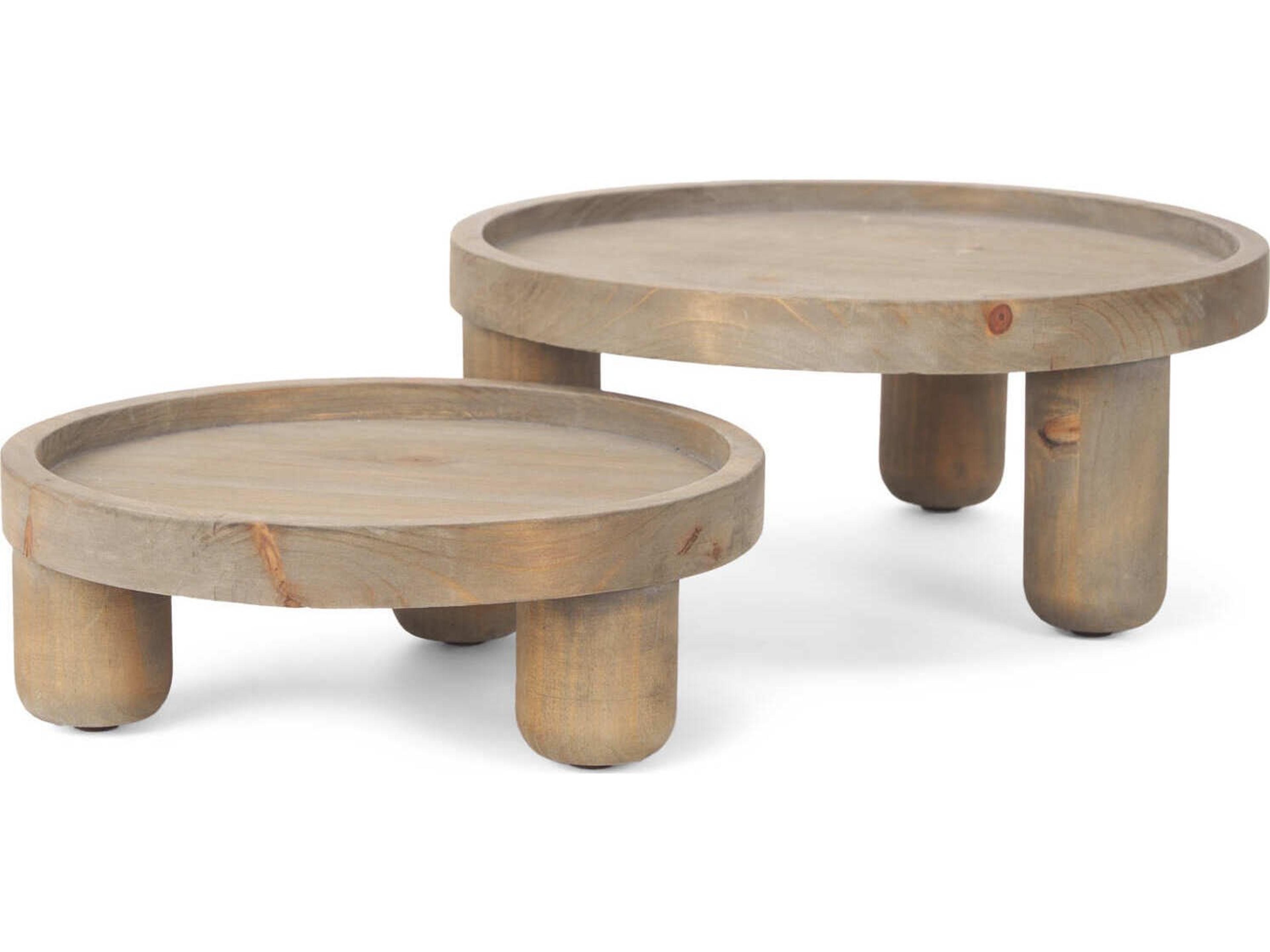 Mercana Virve Round Light Brown Wood w/ Gray Wash Wooden Trays