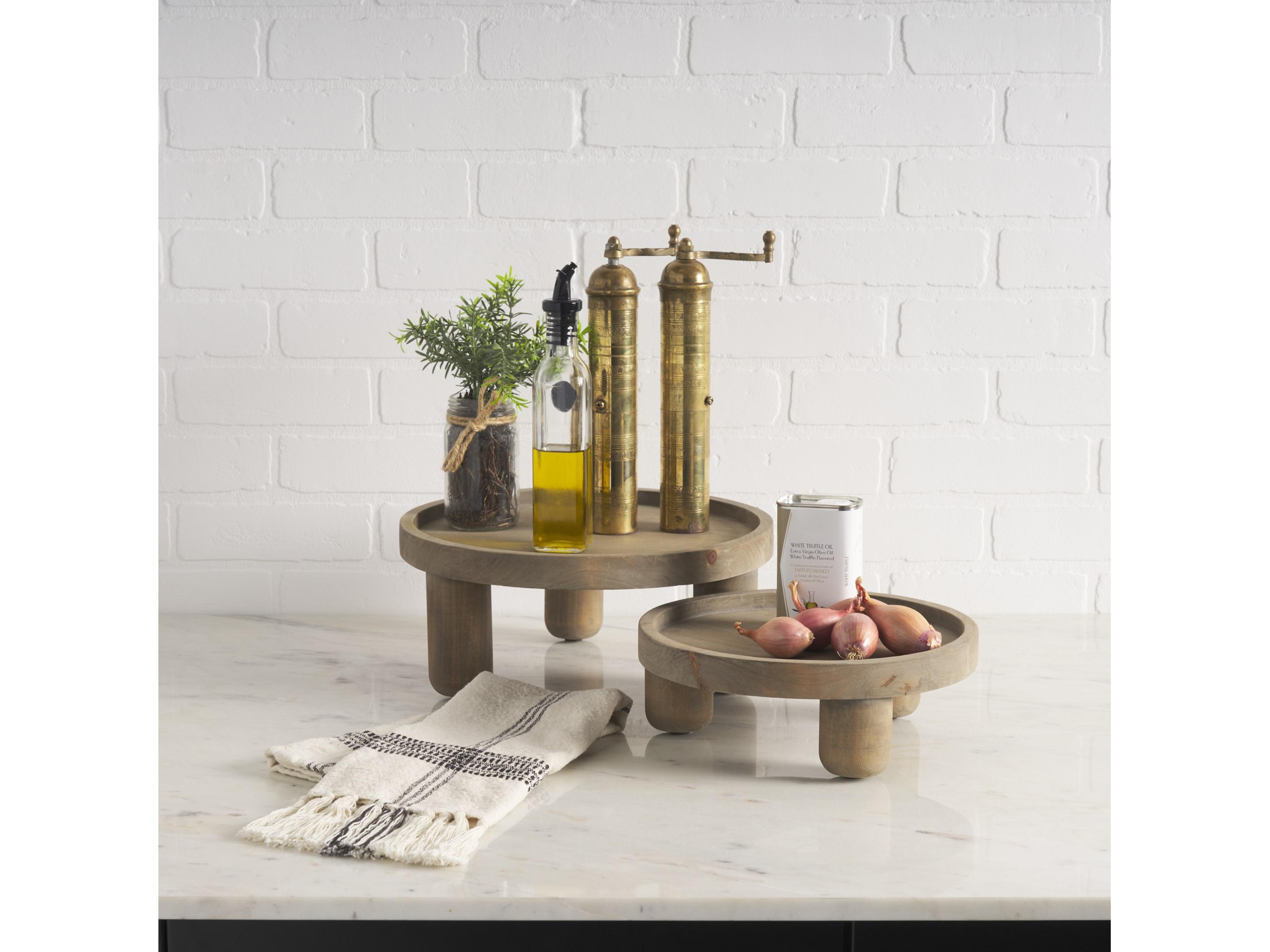 Mercana Virve Round Light Brown Wood w/ Gray Wash Wooden Trays