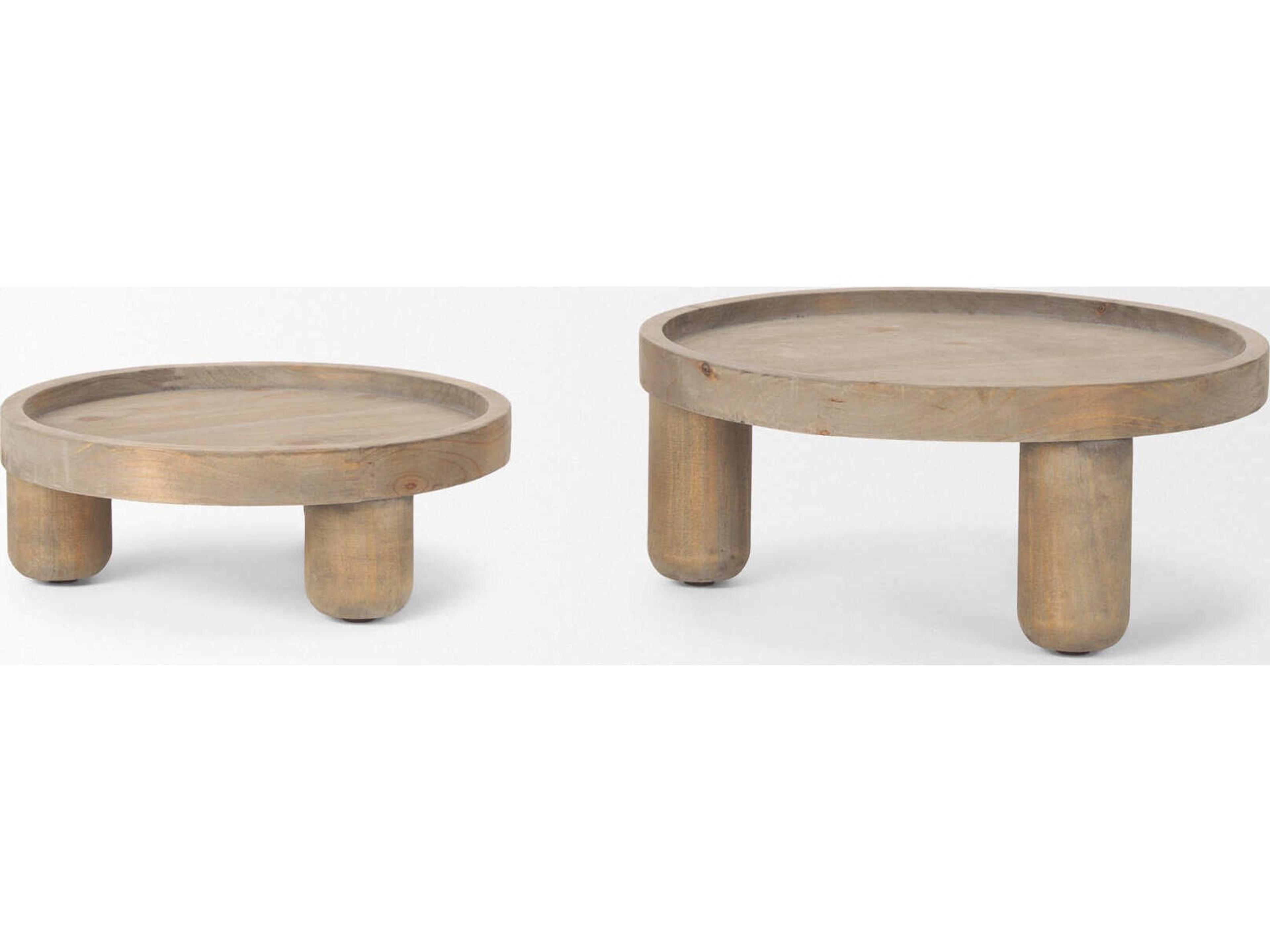 Mercana Virve Round Light Brown Wood w/ Gray Wash Wooden Trays