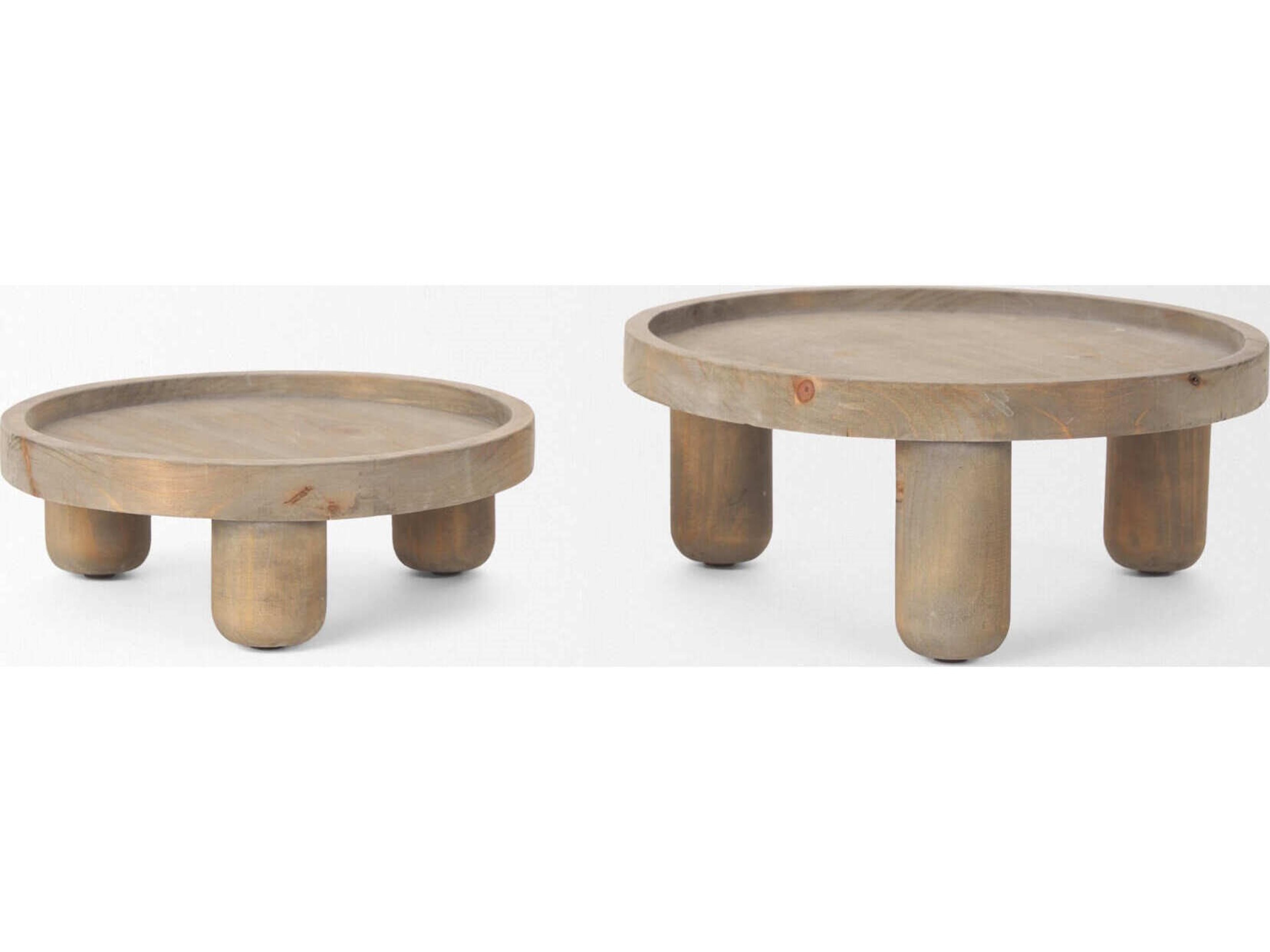 Mercana Virve Round Light Brown Wood w/ Gray Wash Wooden Trays