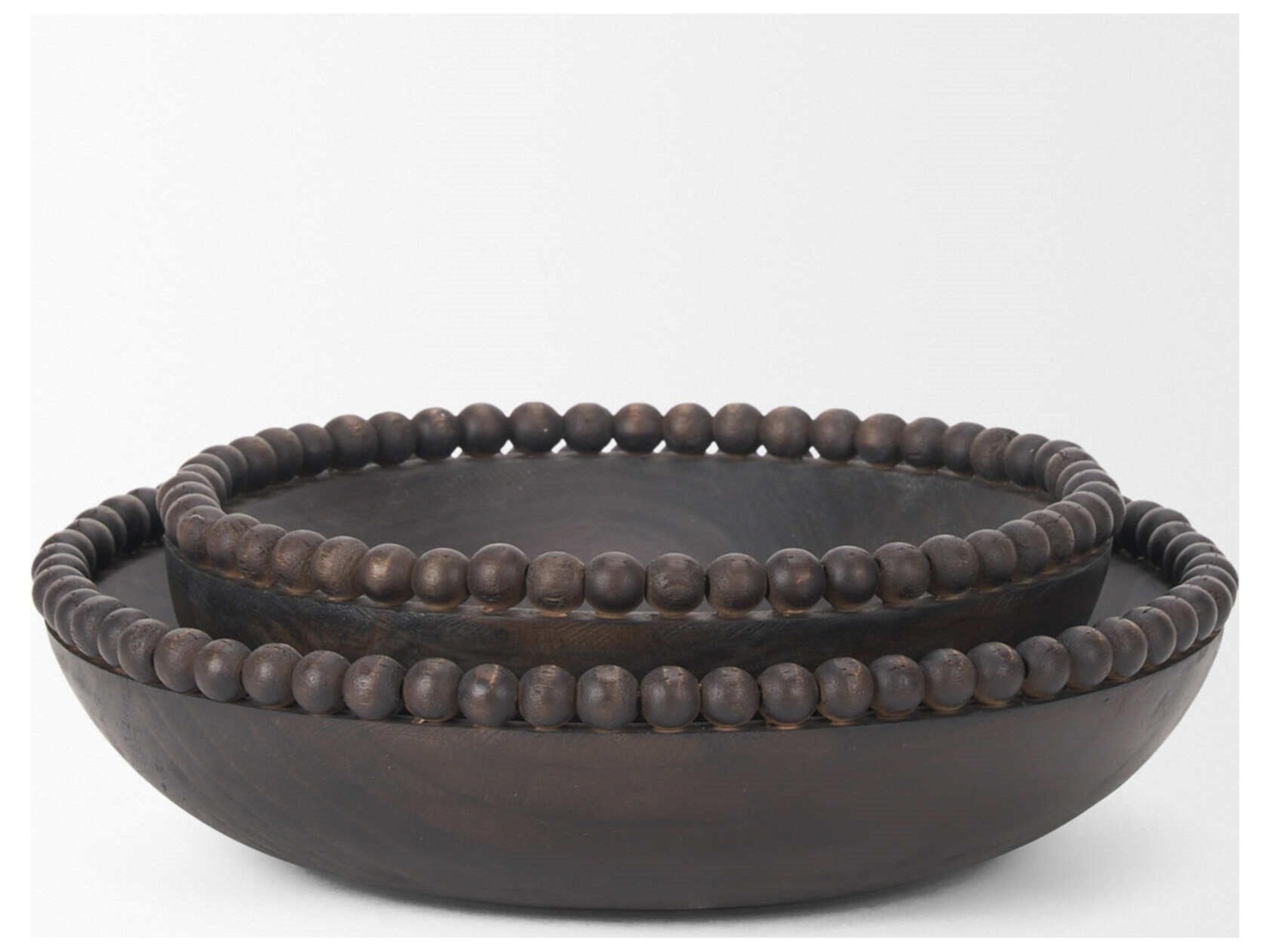 Mercana Wendell Dark Brown Wood w/ Wood Beads Round Bowls