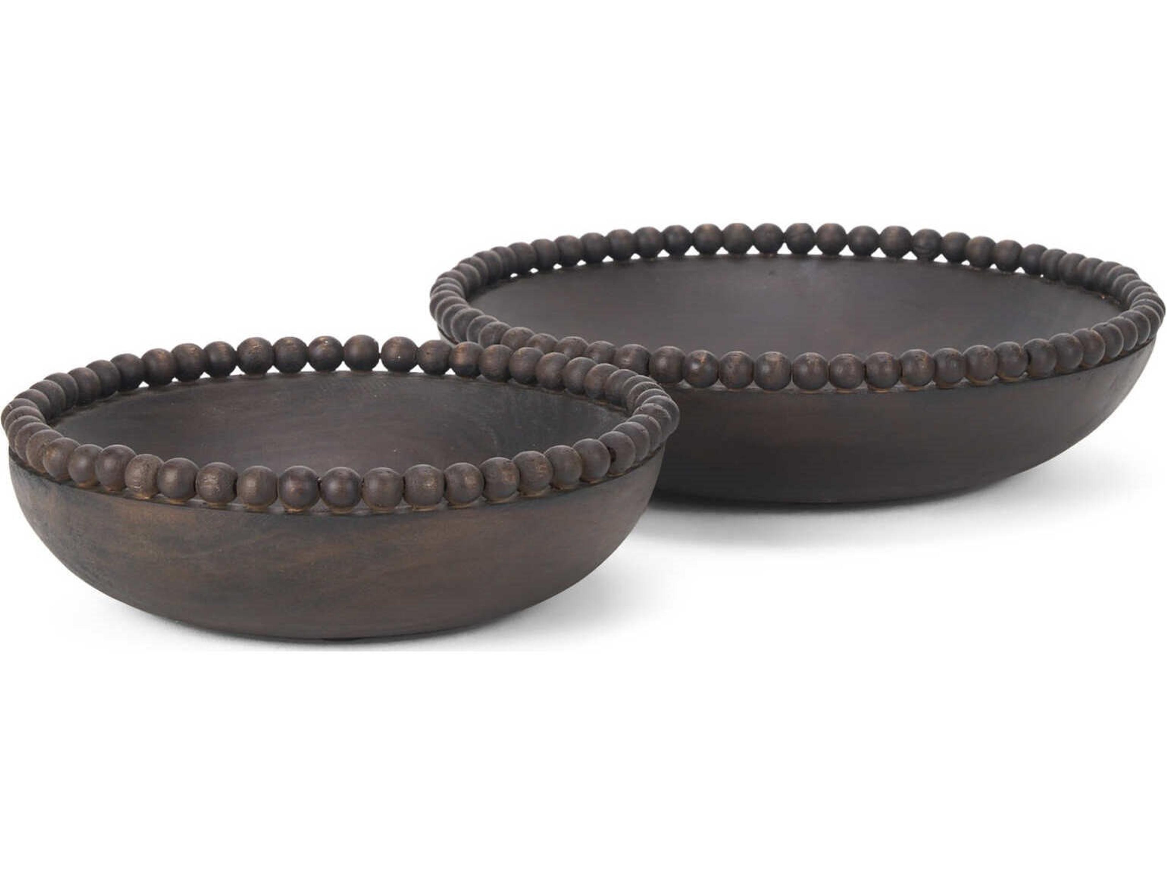 Wendell Dark Brown Wood w/ Wood Beads Round Bowls