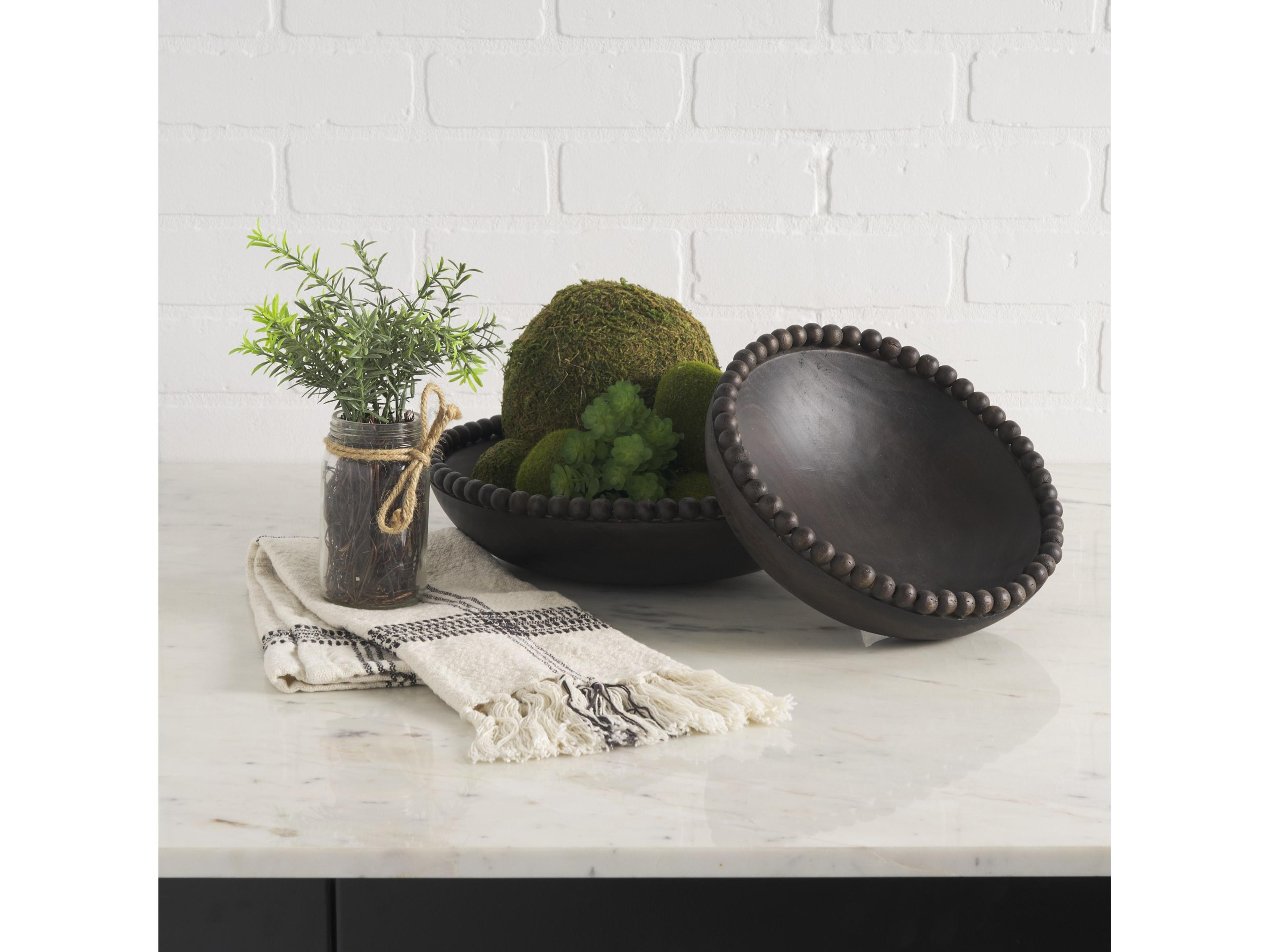 Mercana Wendell Dark Brown Wood w/ Wood Beads Round Bowls