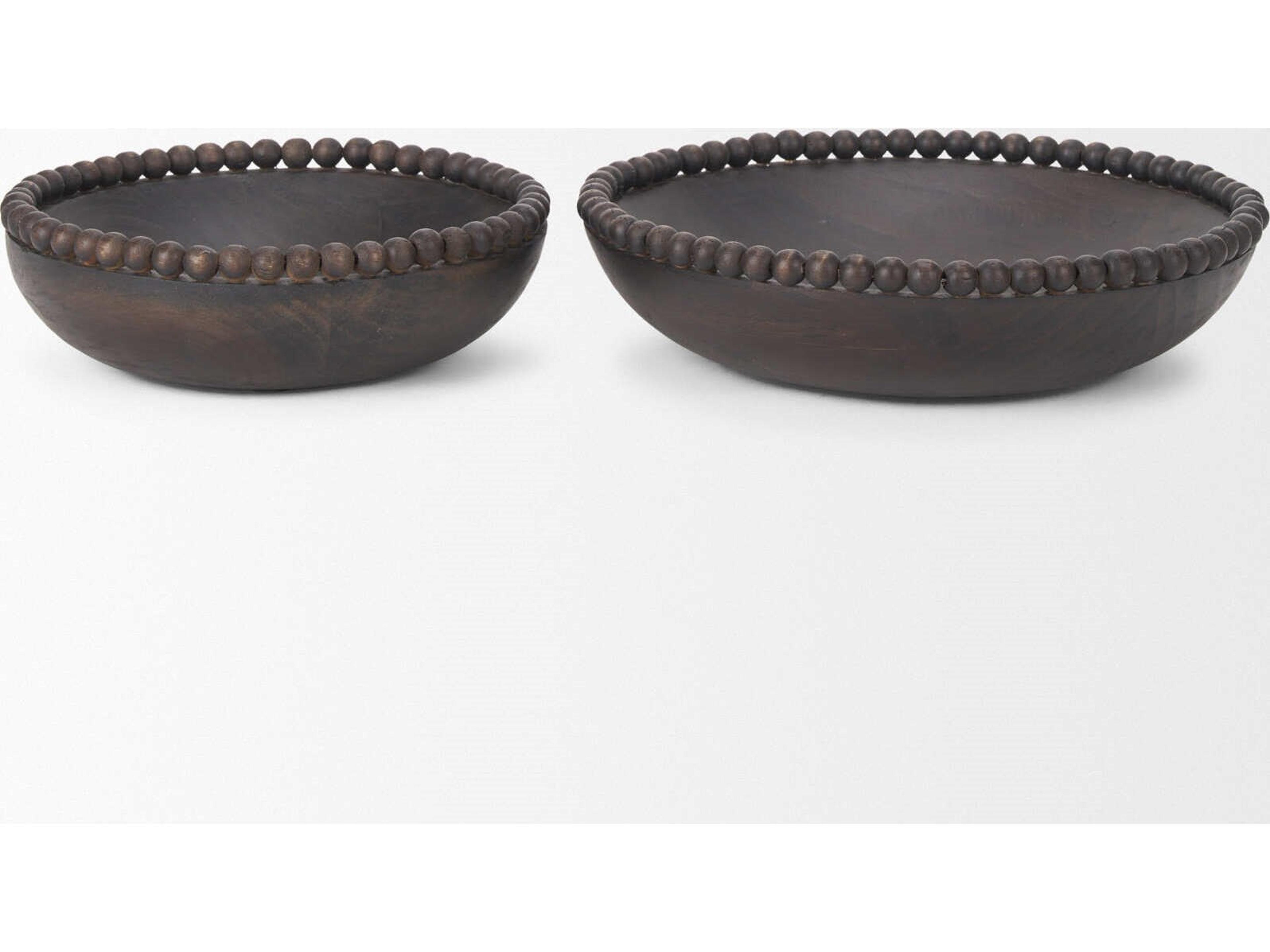 Mercana Wendell Dark Brown Wood w/ Wood Beads Round Bowls