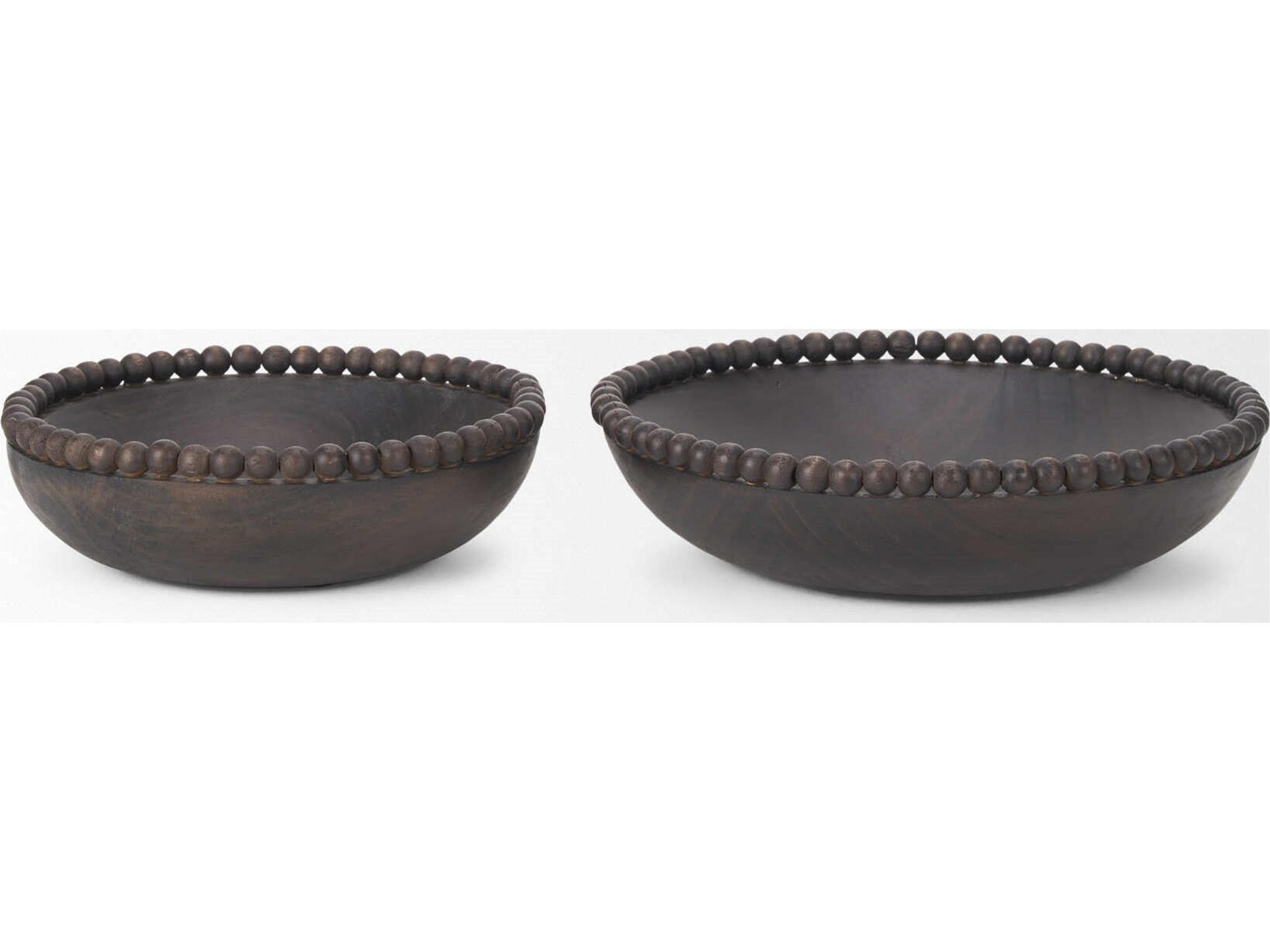 Mercana Wendell Dark Brown Wood w/ Wood Beads Round Bowls