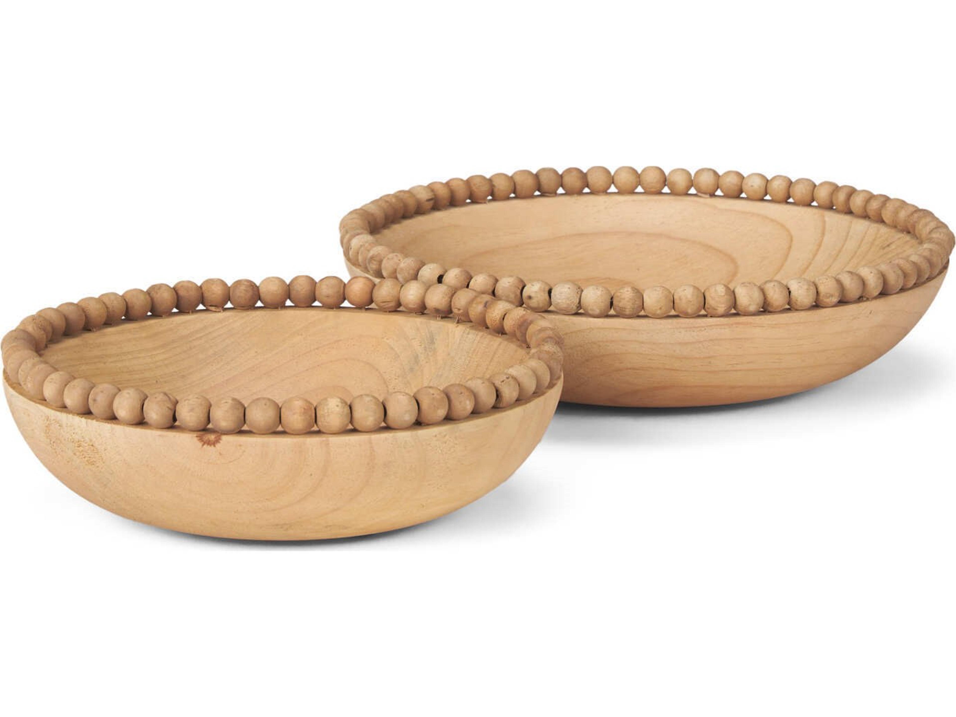Wendell Light Brown Wood w/ Wood Bead Round Bowls