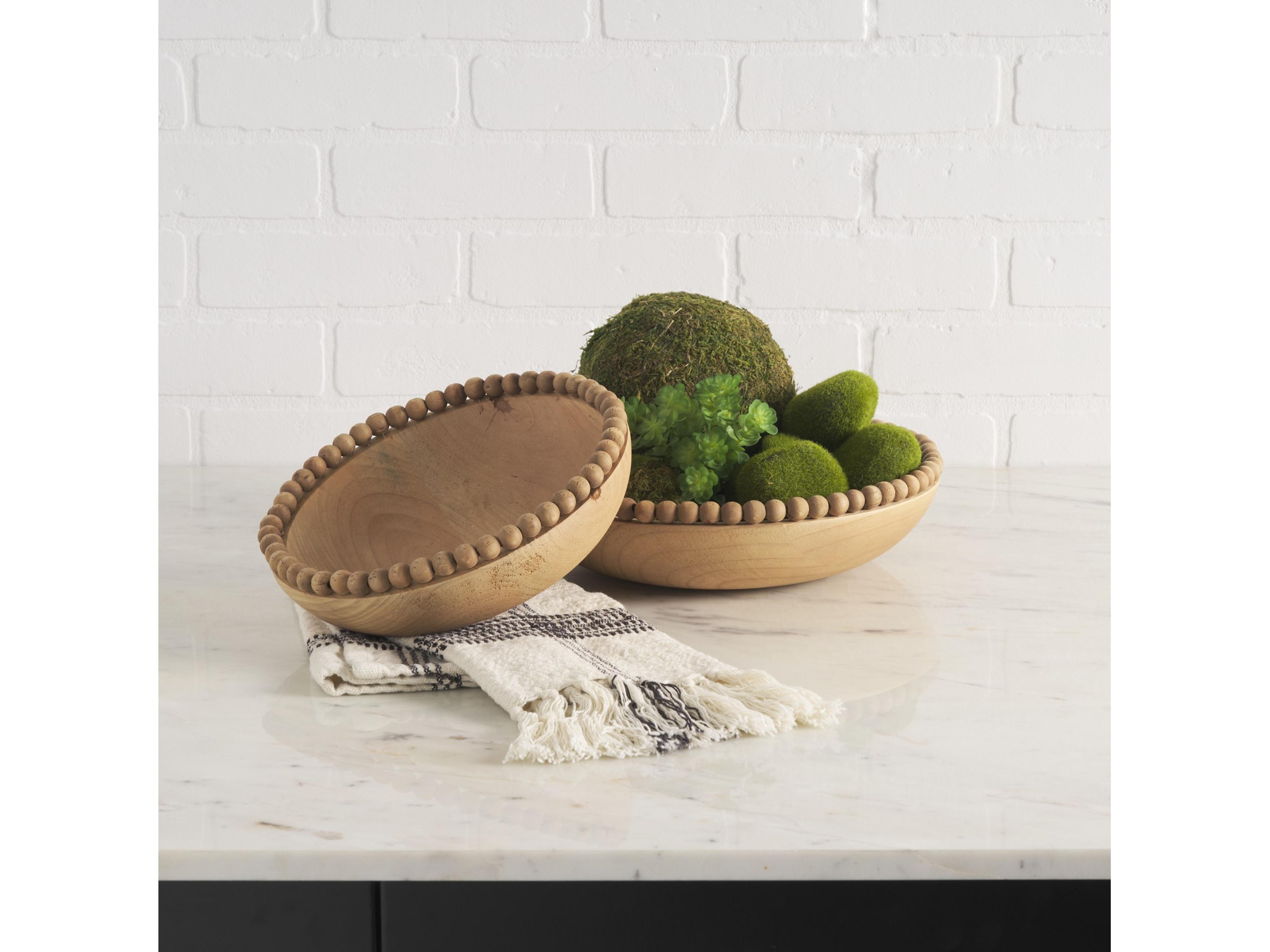 Mercana Wendell Light Brown Wood w/ Wood Bead Round Bowls