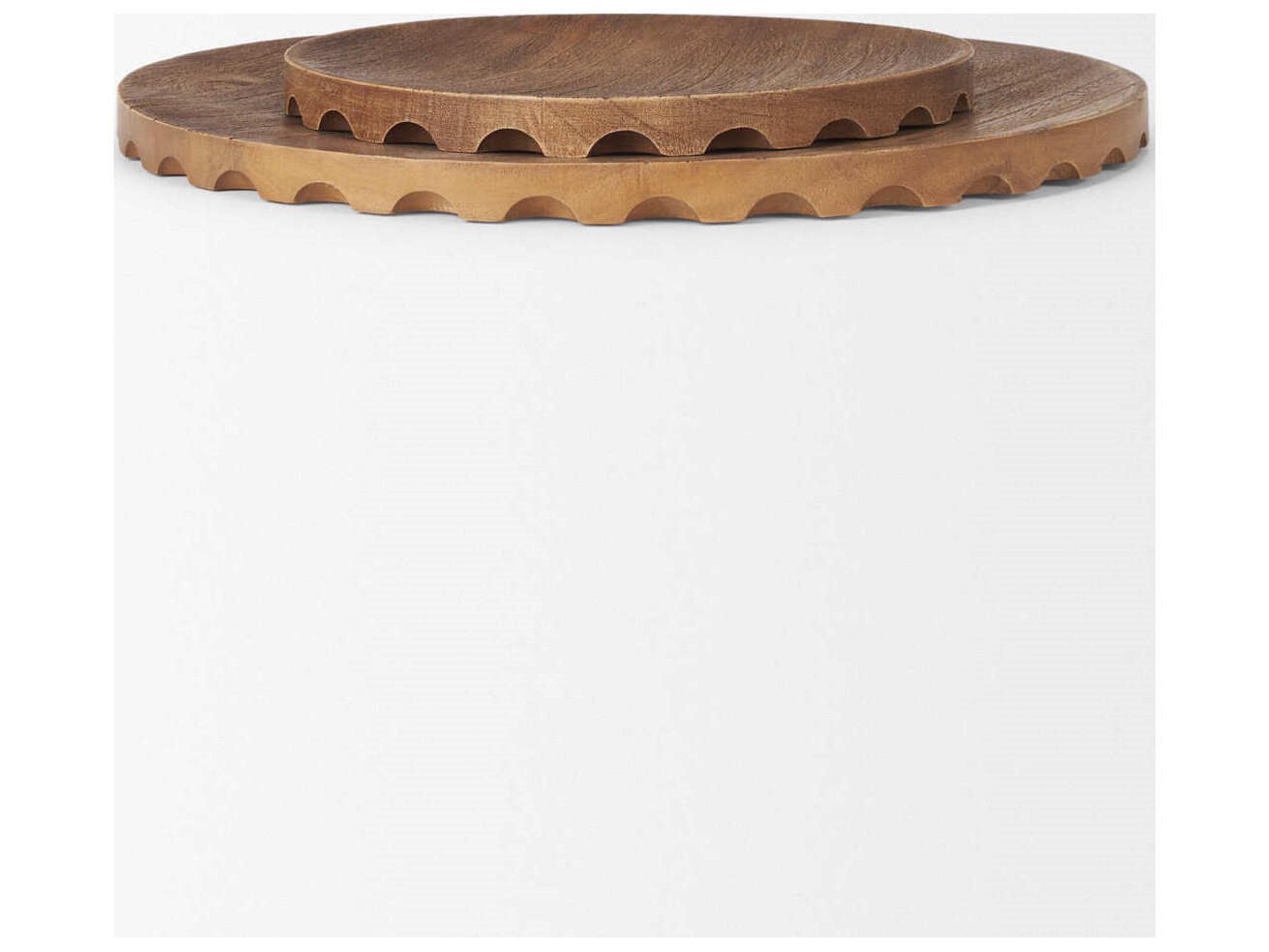 Mercana Waverly Round Light Brown Wood Scalloped Edged Trays
