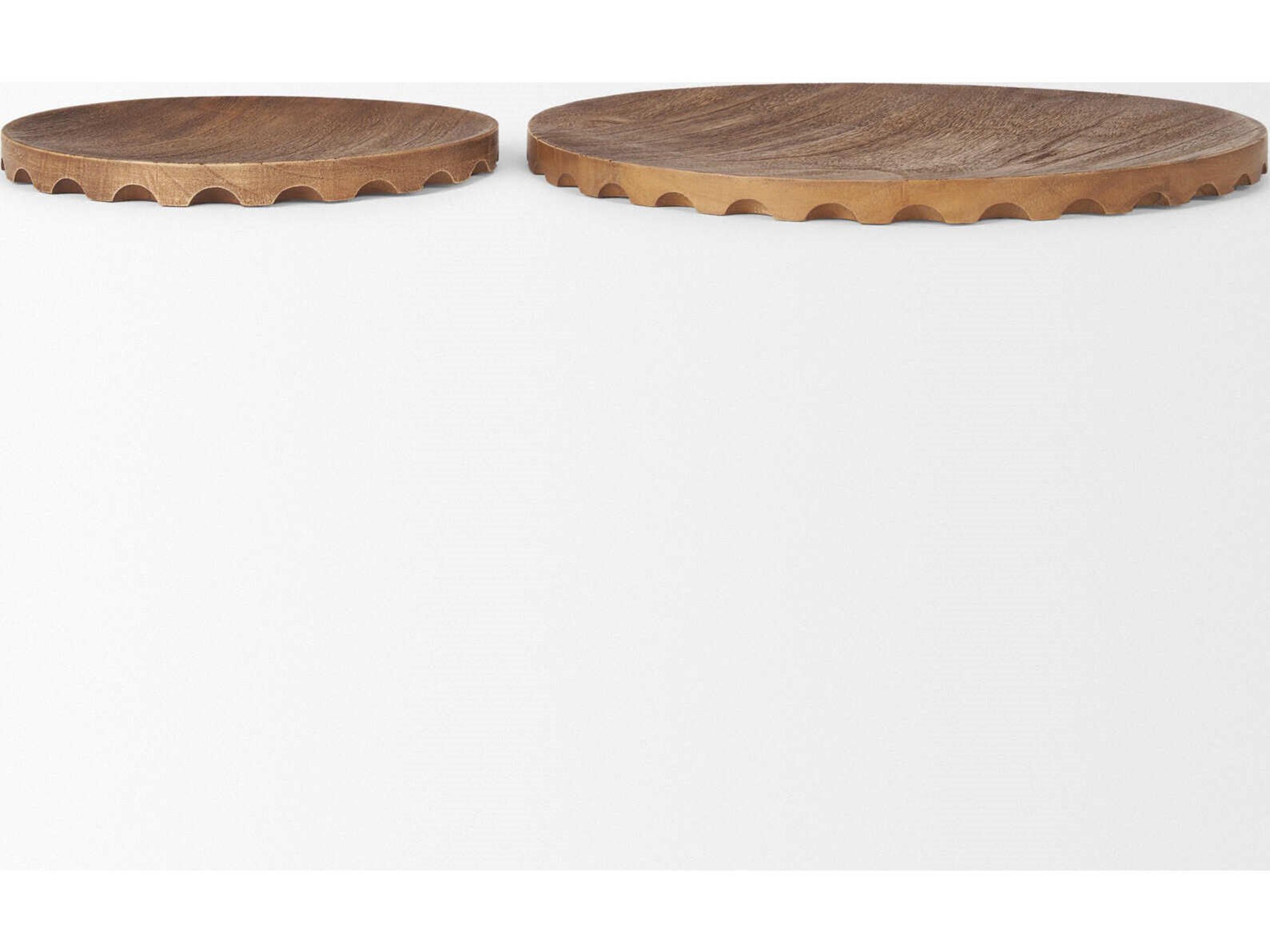 Mercana Waverly Round Light Brown Wood Scalloped Edged Trays