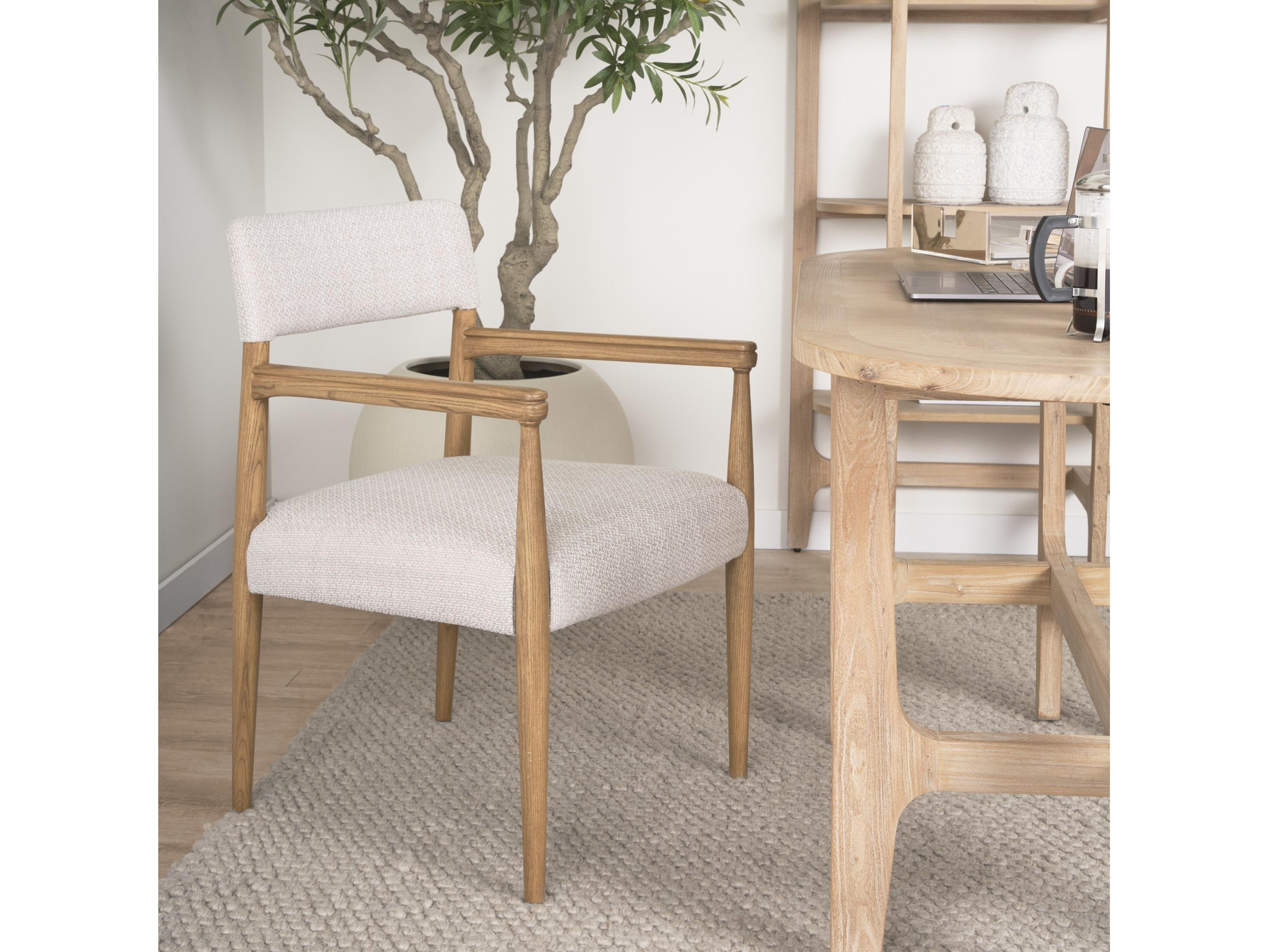 Mercana Toni Light Brown Nettlewood w/Cream Heathered Performance Fabric Dining Chair