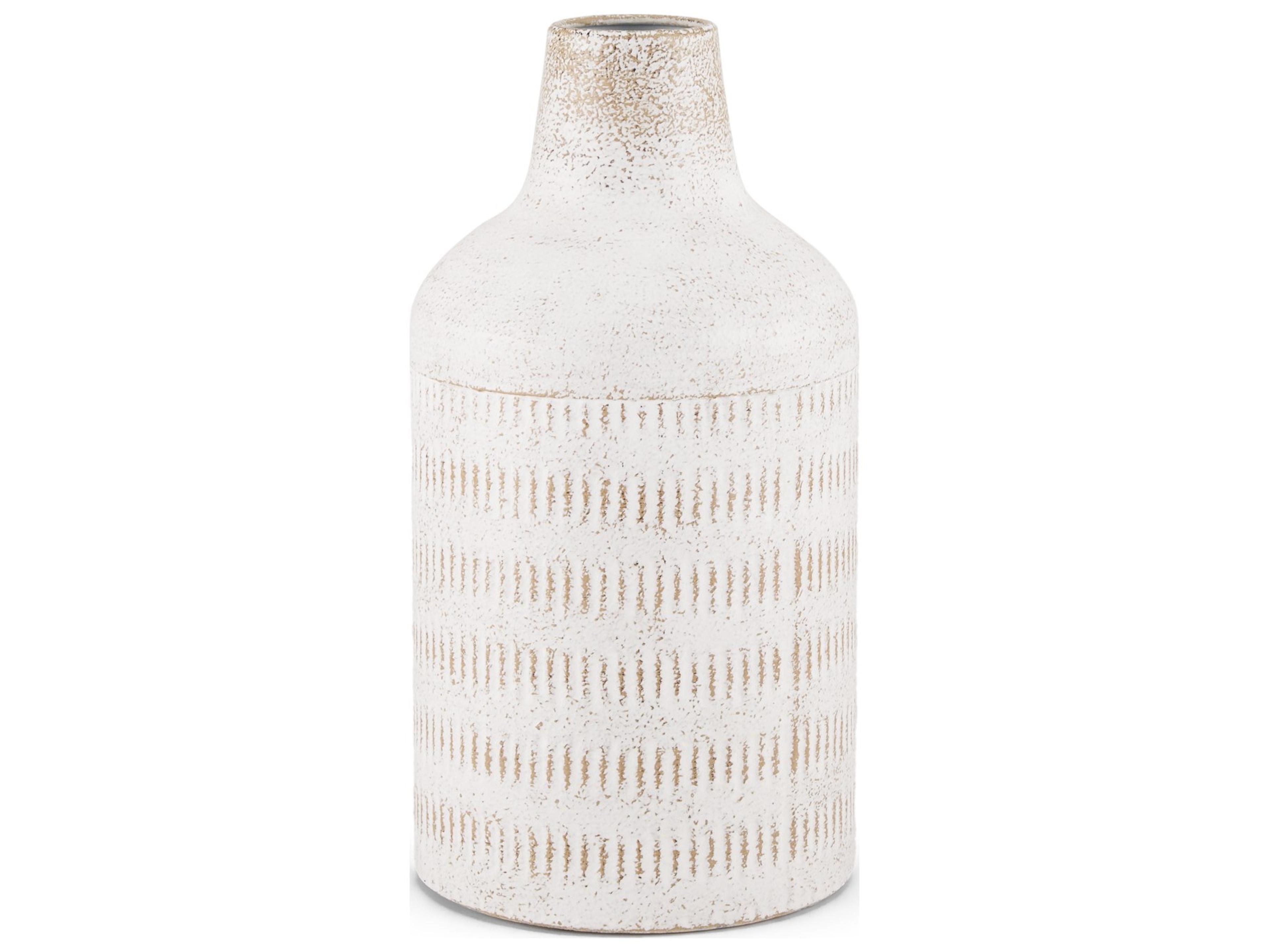 Tisha Small White W/ Terracotta Distressing Metal Vase