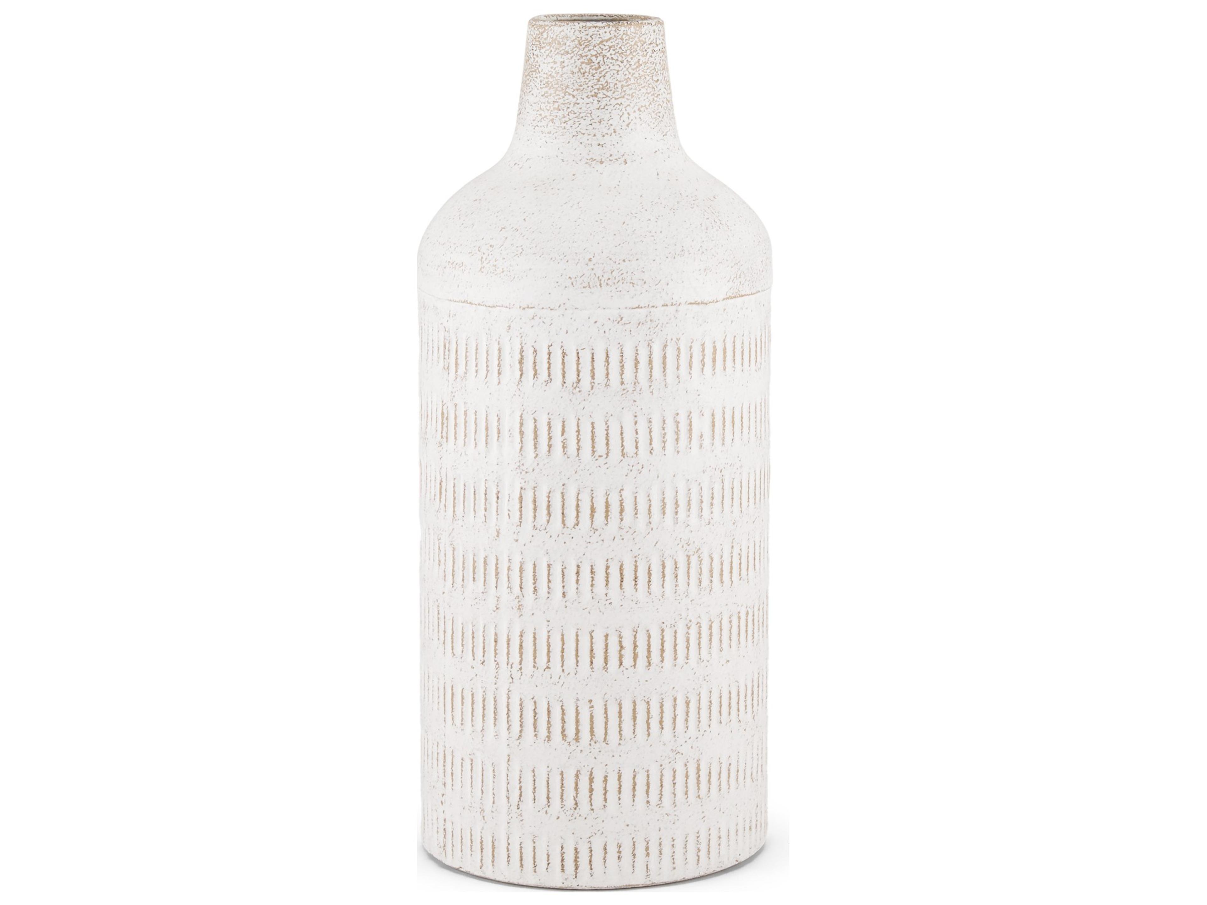 Tisha Large White W/ Terracotta Distressing Metal Vase