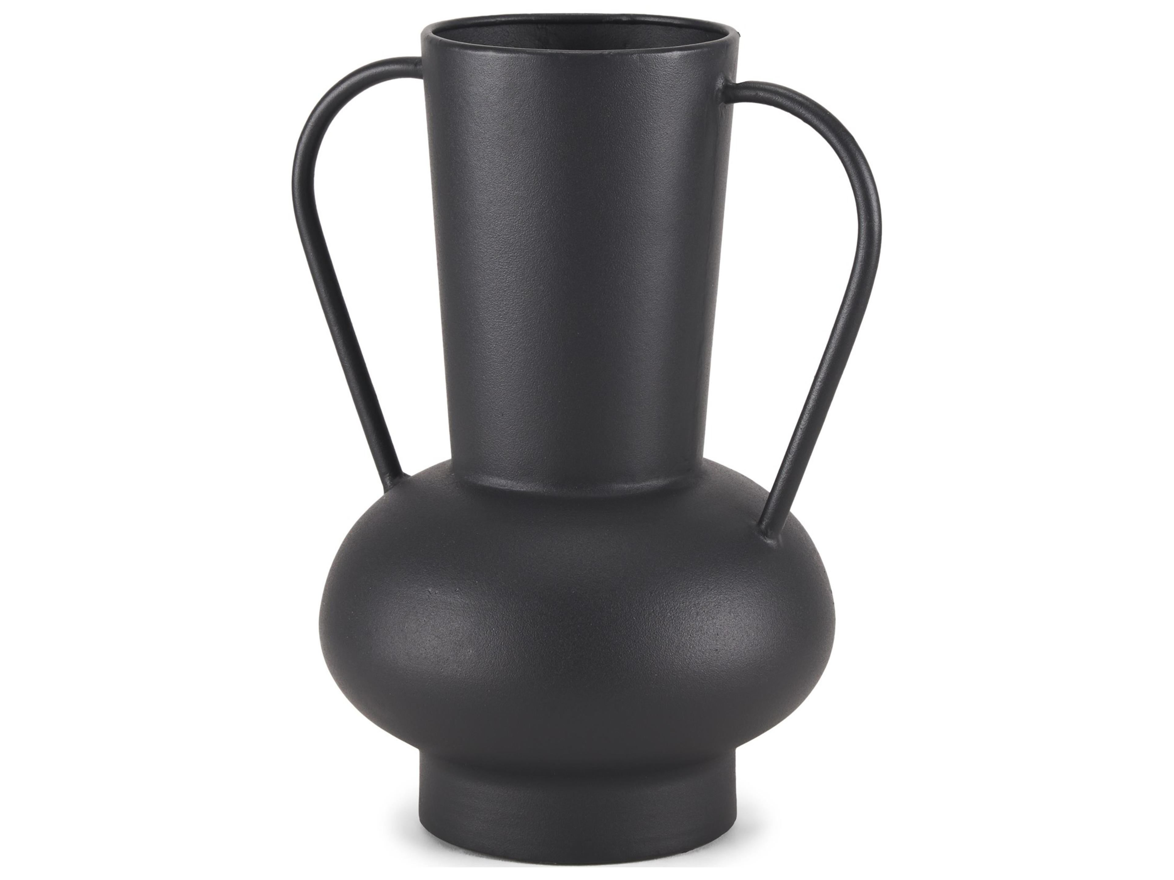 Tasya Large Matte Black w/ Handles Metal Vase