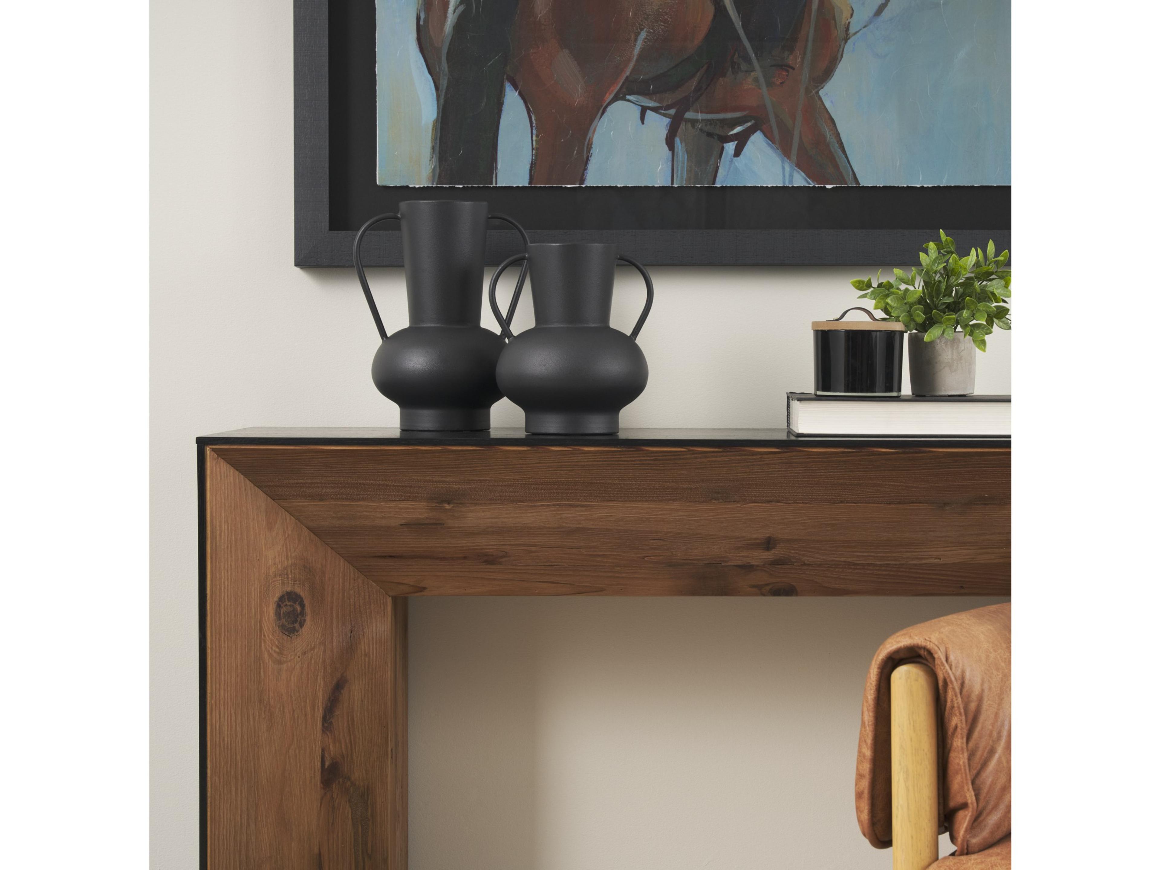 Mercana Tasya Large Matte Black w/ Handles Metal Vase