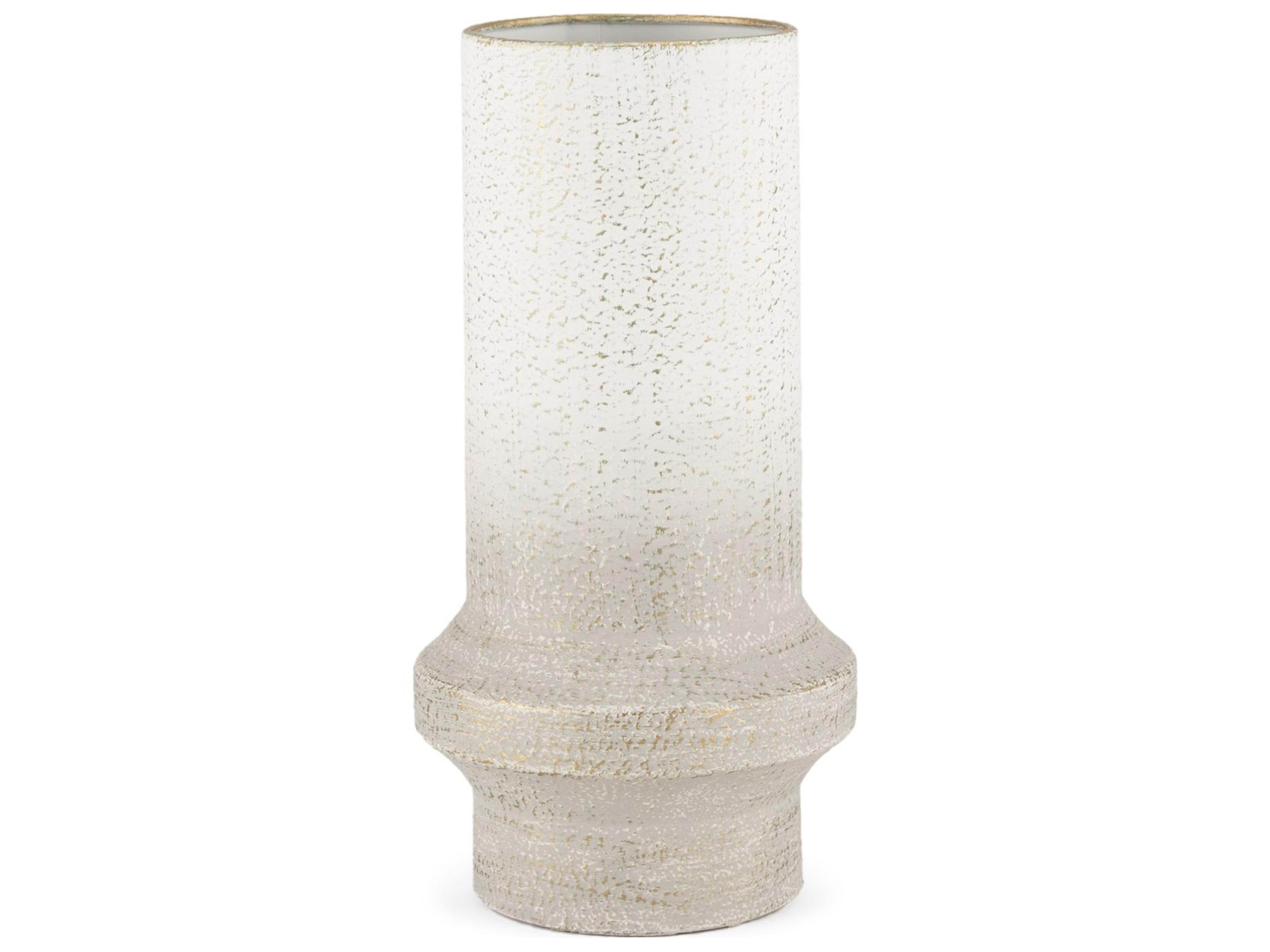 Tovah Small Textured White w/ Gold Metal Vase
