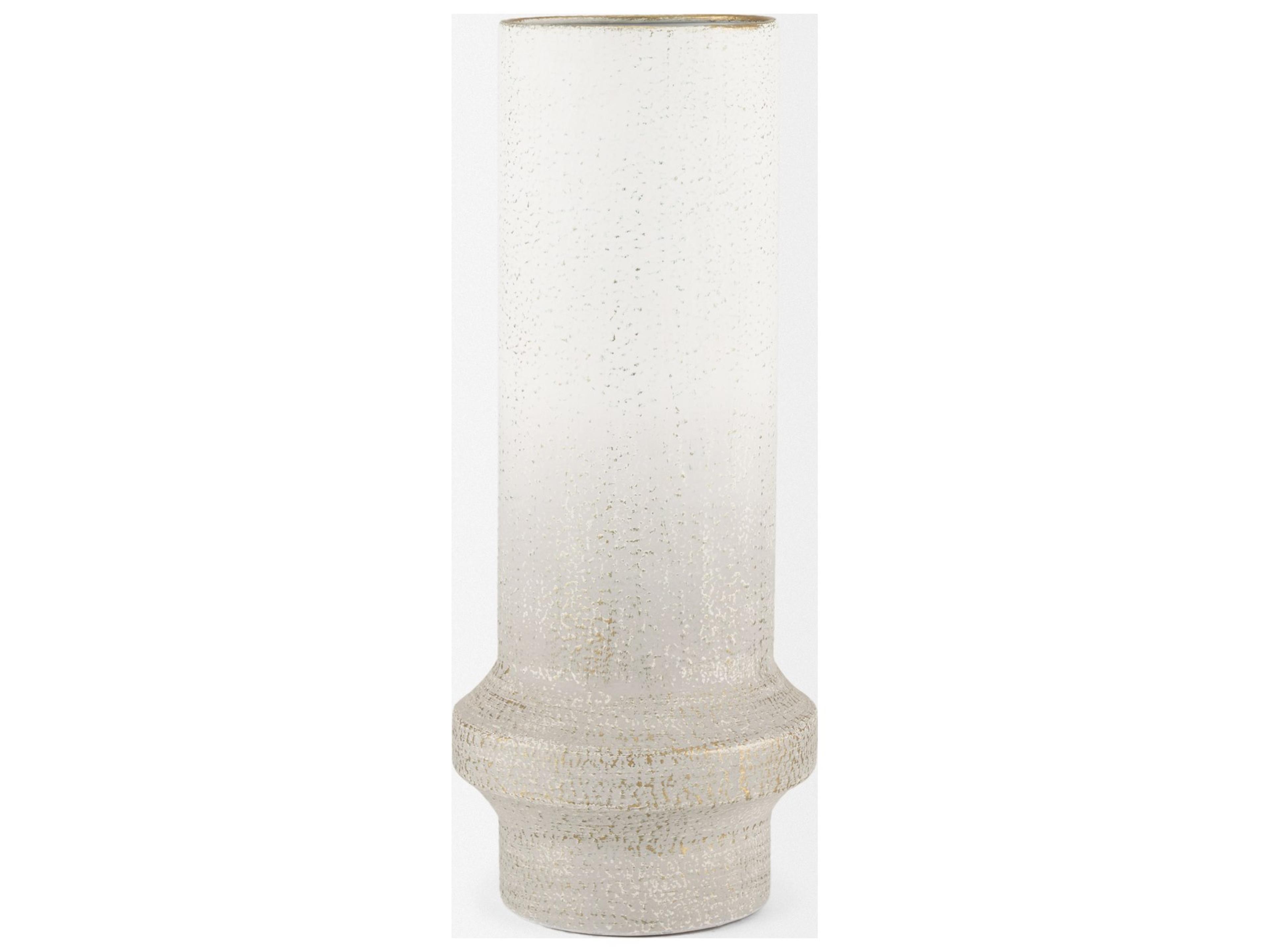 Mercana Tovah Medium Textured White w/ Gold Metal Vase