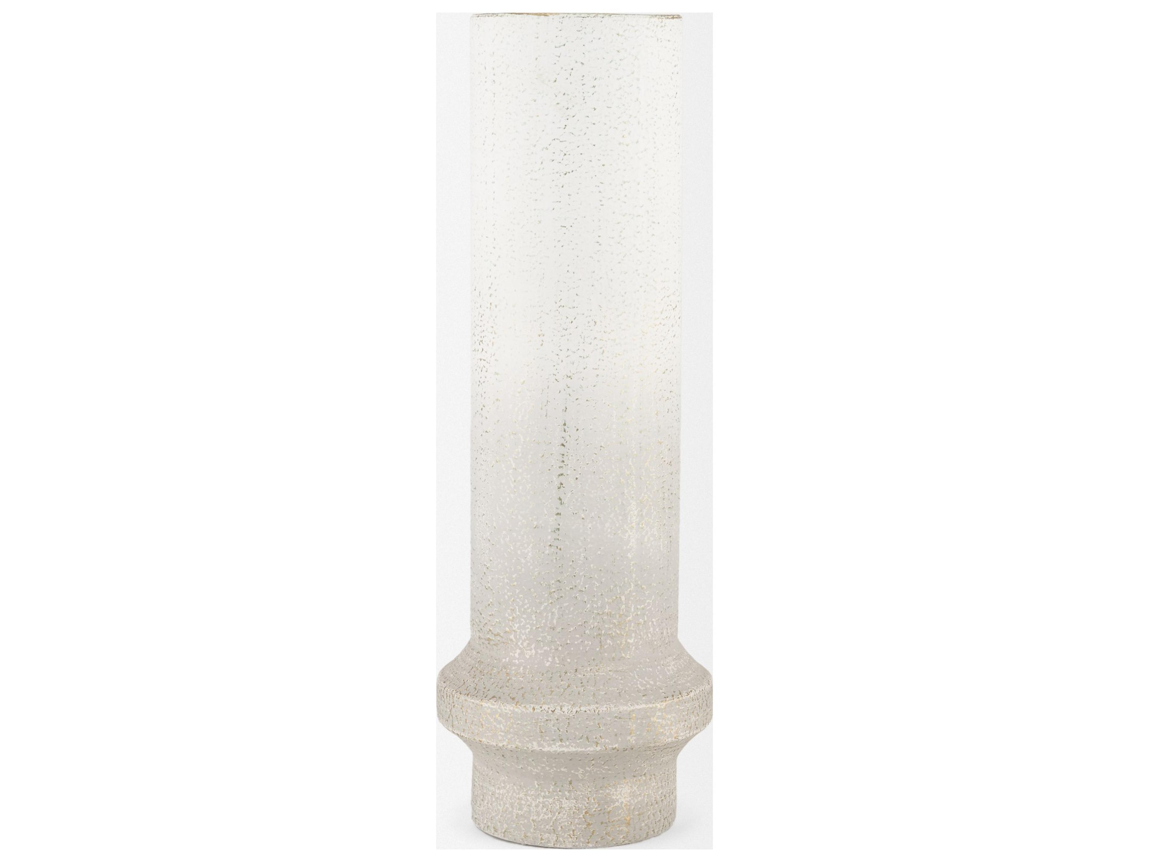 Mercana Tovah Tall Textured White w/ Gold Metal Vase