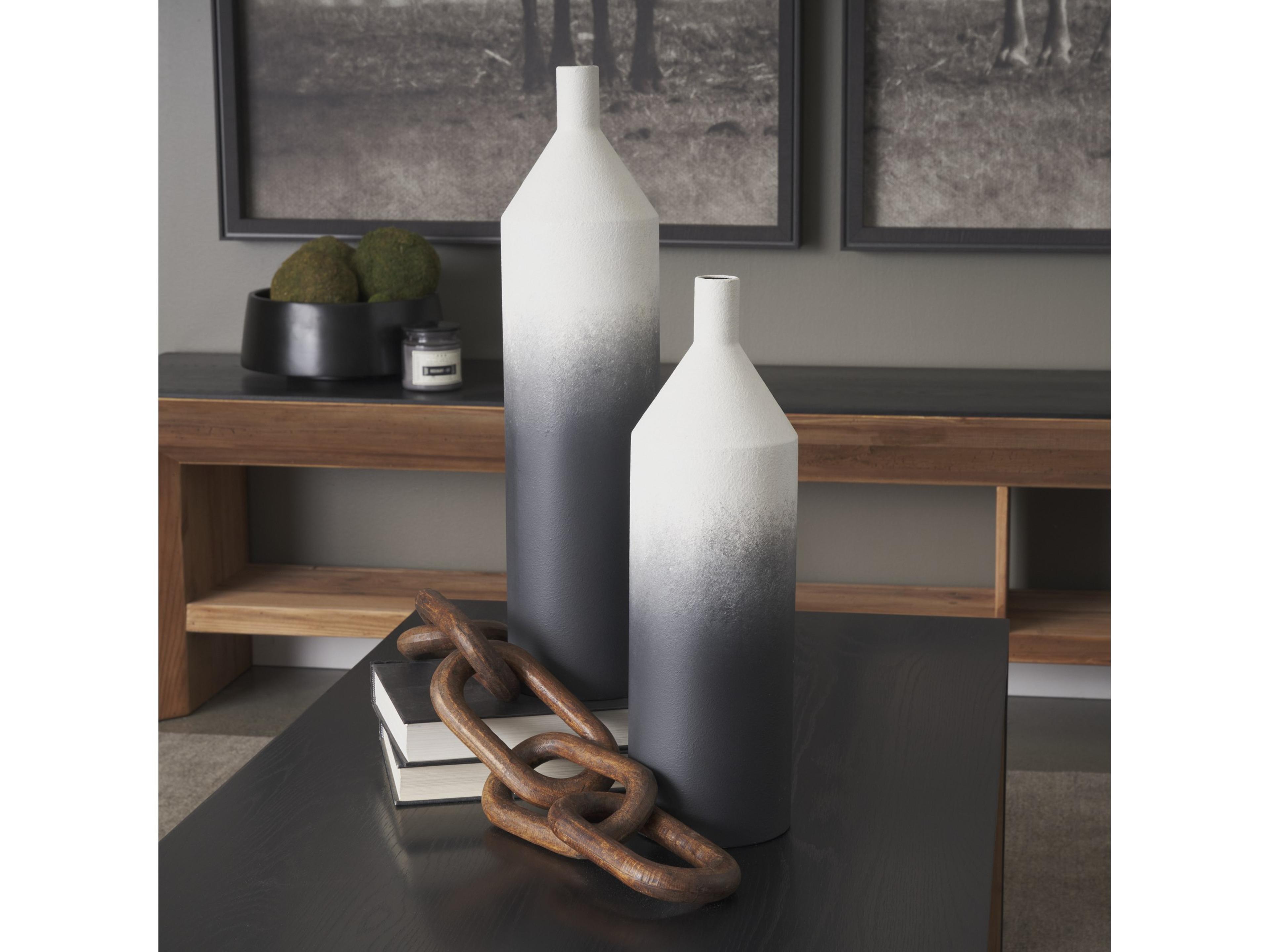 Mercana Townley Small White w/ Black Ombre Metal Vase