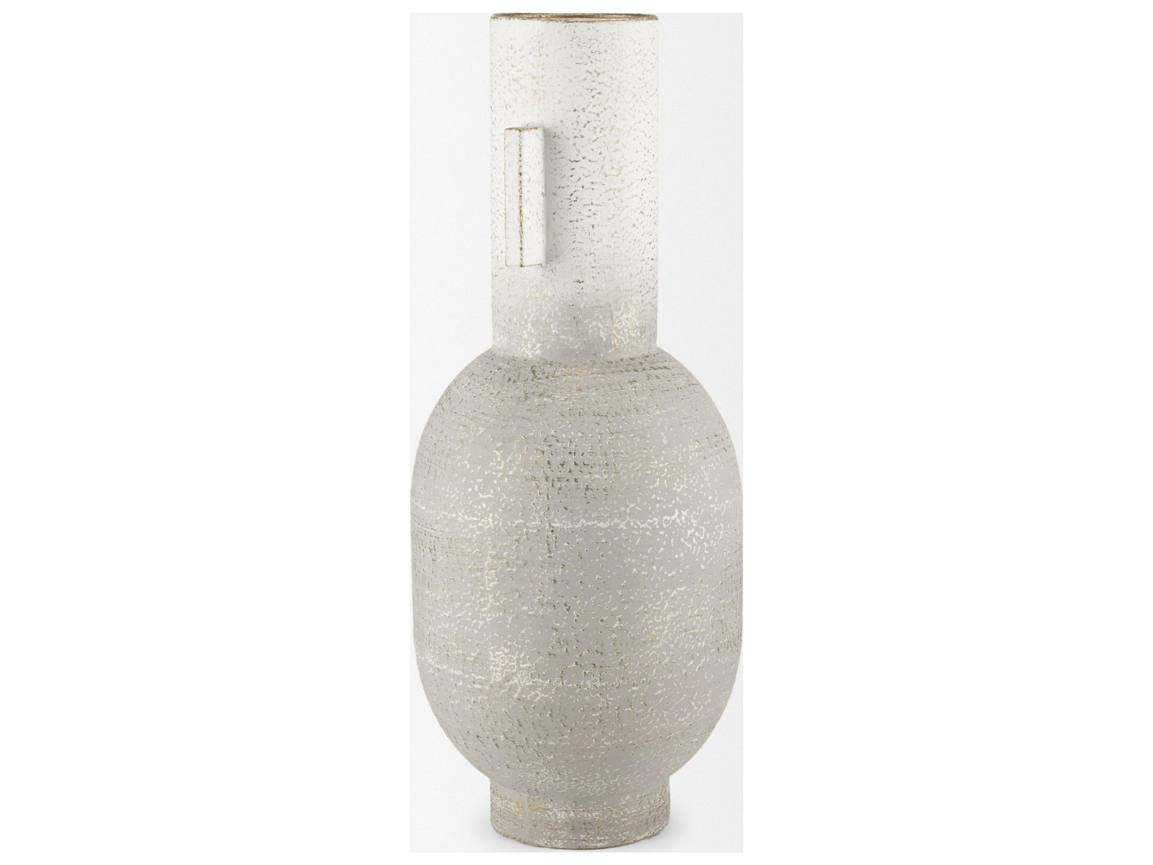 Mercana Torres Tall Textured Off White w/ Gold Metal Vase