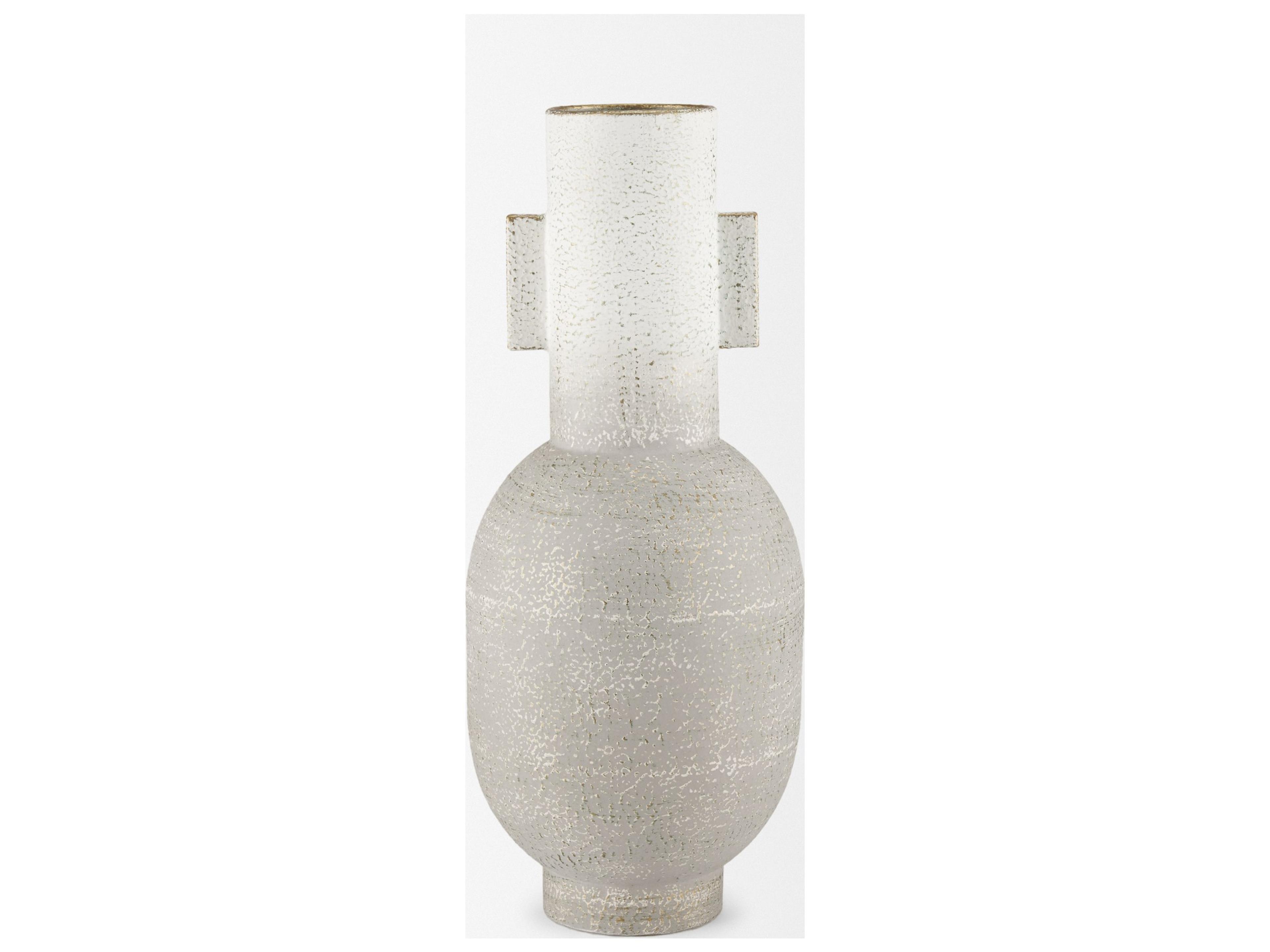 Mercana Torres Tall Textured Off White w/ Gold Metal Vase