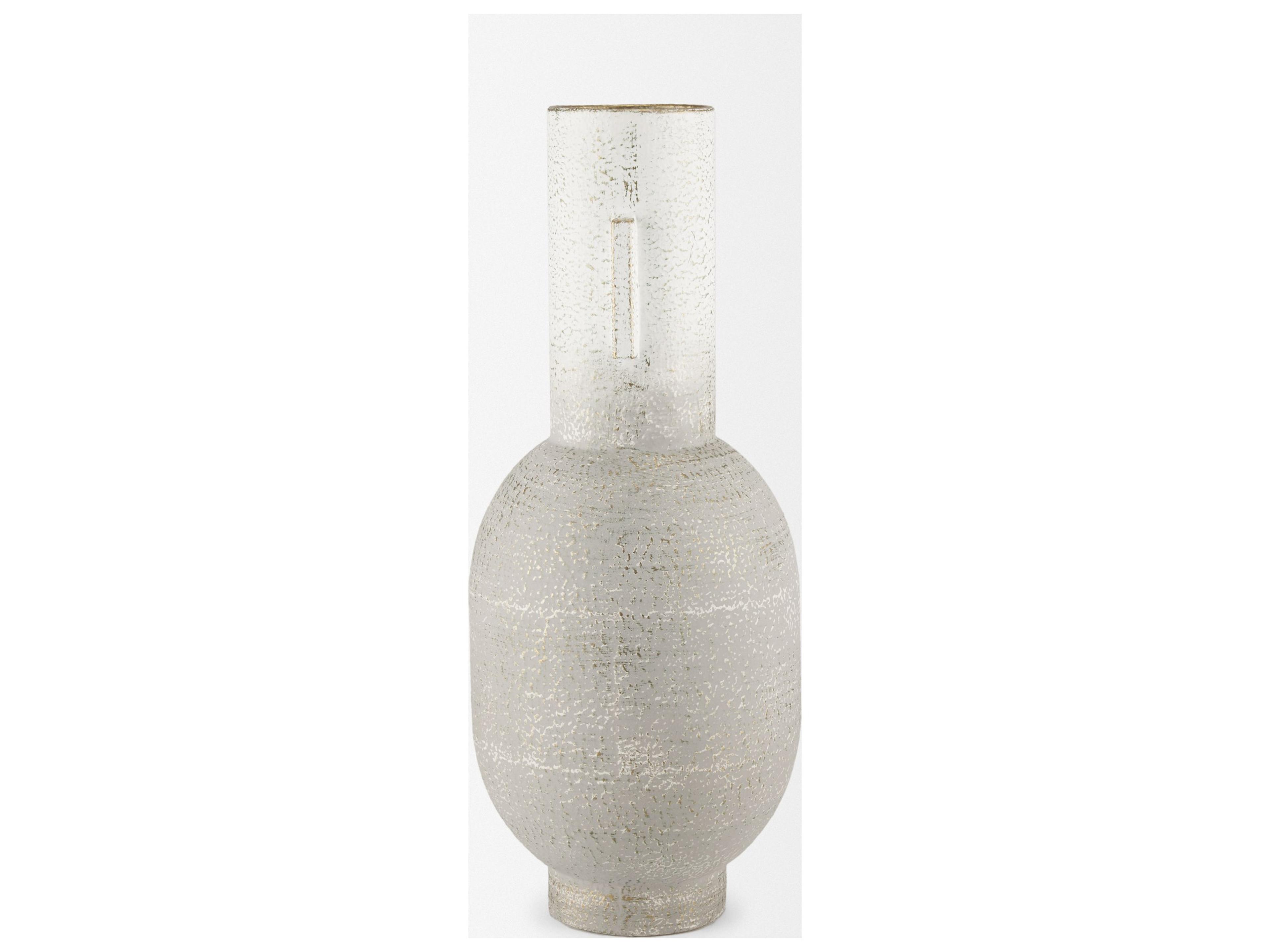 Mercana Torres Tall Textured Off White w/ Gold Metal Vase