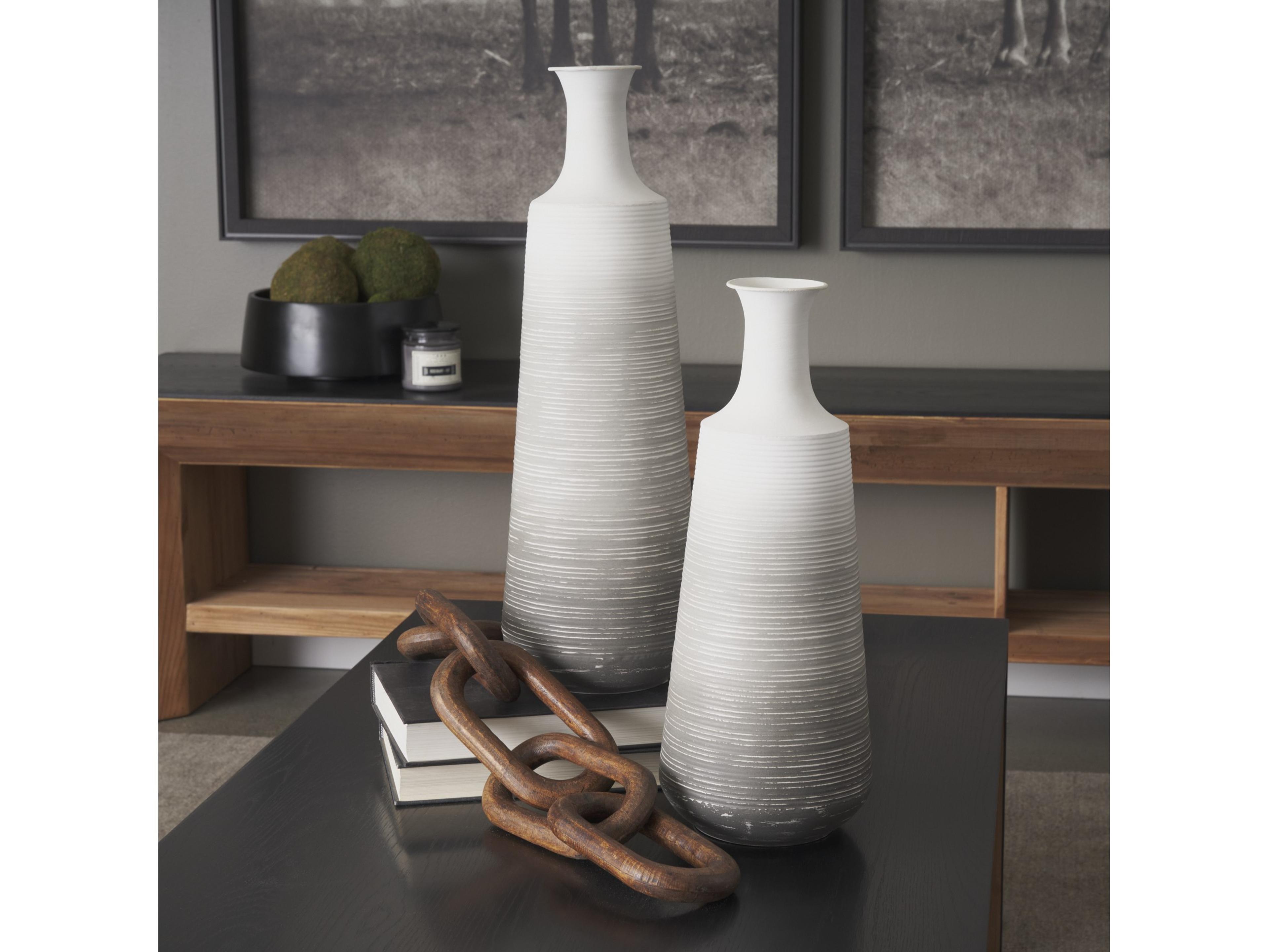 Mercana Toru Medium White w/ Grey Ombre Metal Vase