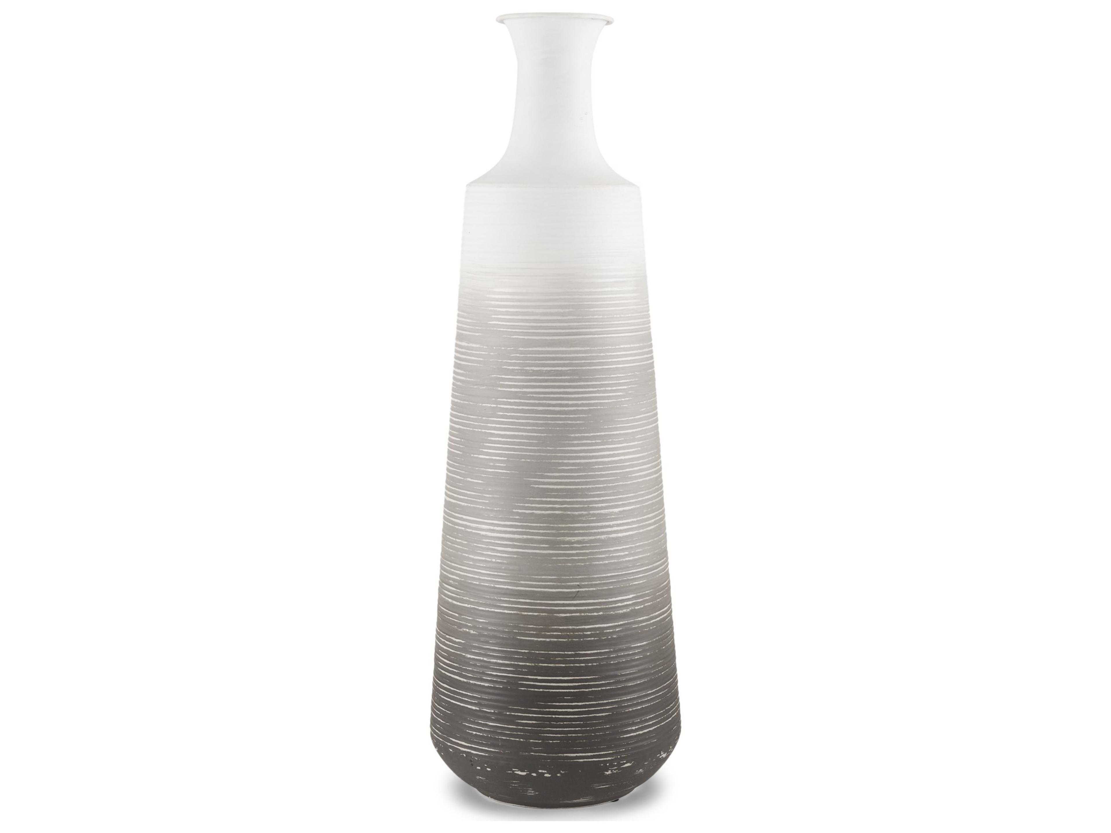 Toru Tall White w/ Grey Ombre Metal Vase