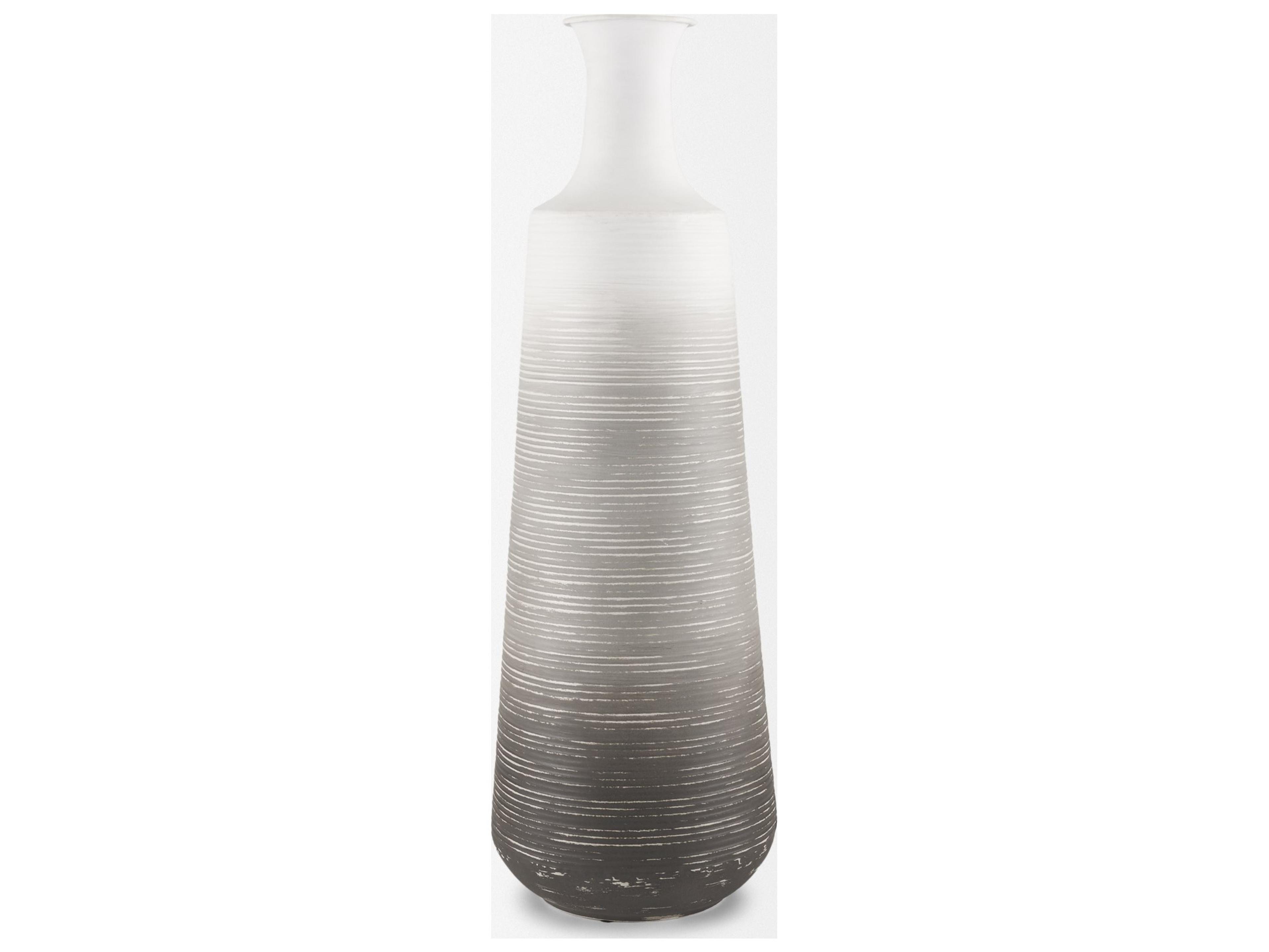 Mercana Toru Tall White w/ Grey Ombre Metal Vase