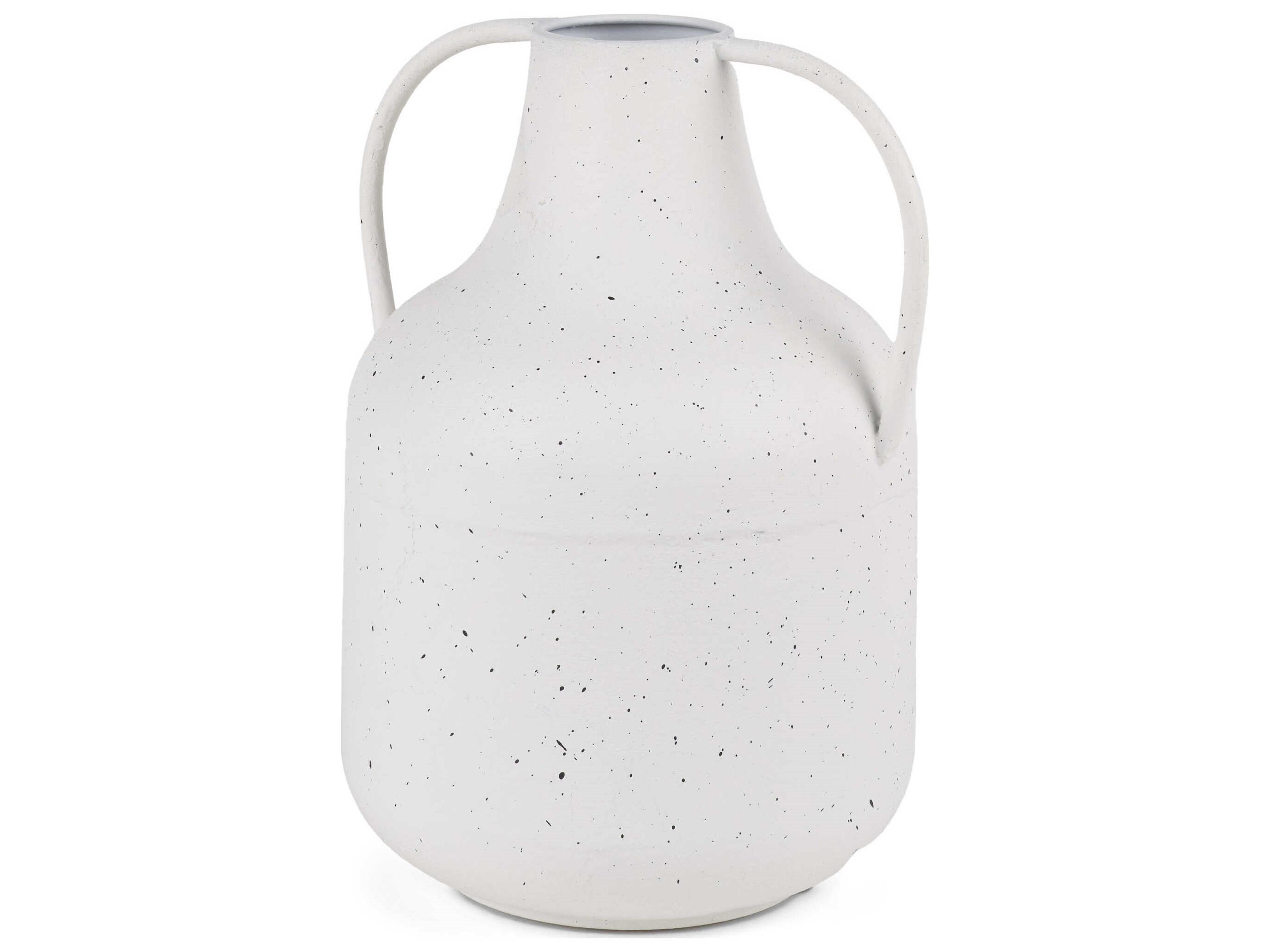 Treva Tall White w/ Black Speckles Metal Vase