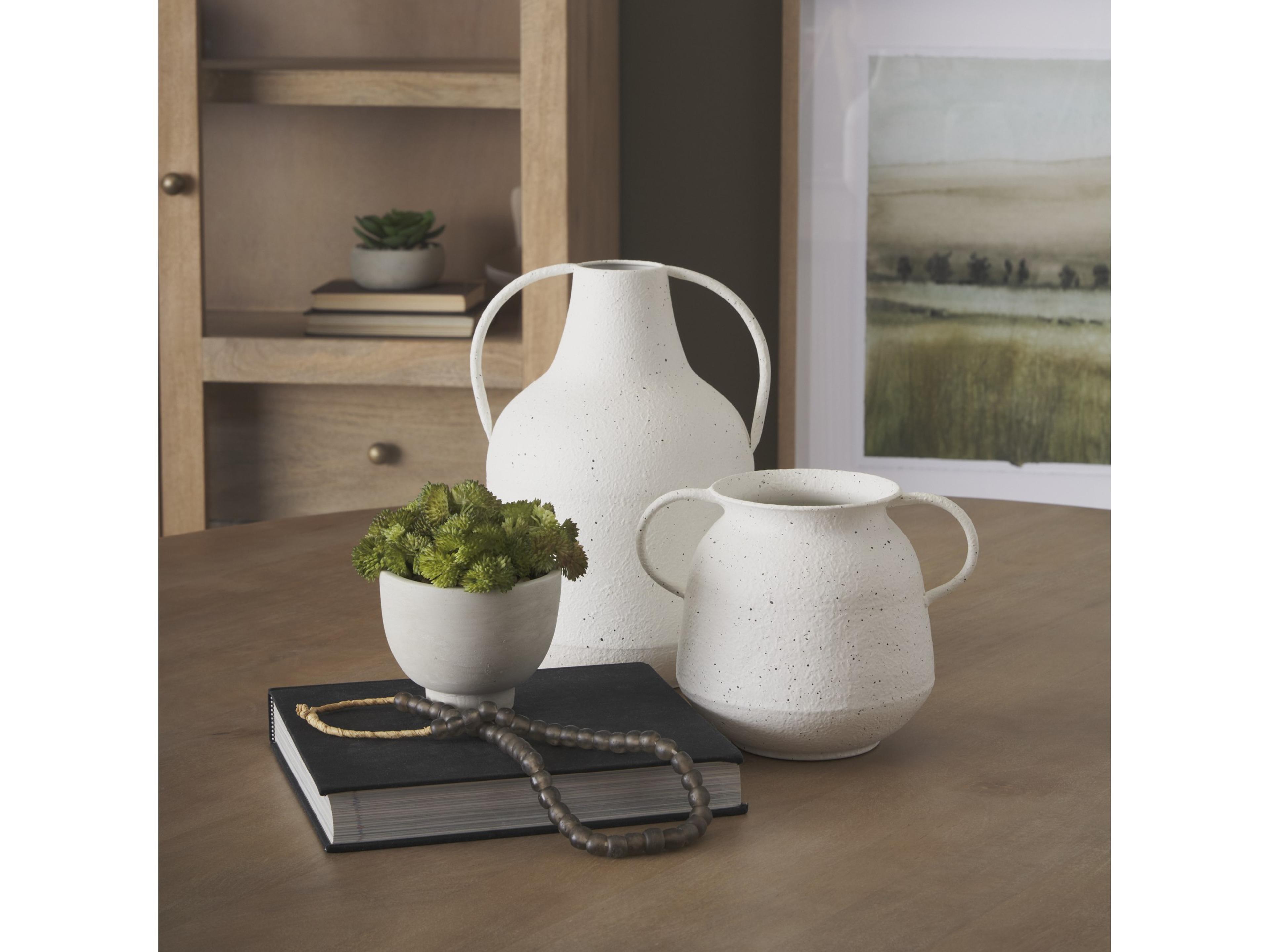 Mercana Treva Tall White w/ Black Speckles Metal Vase