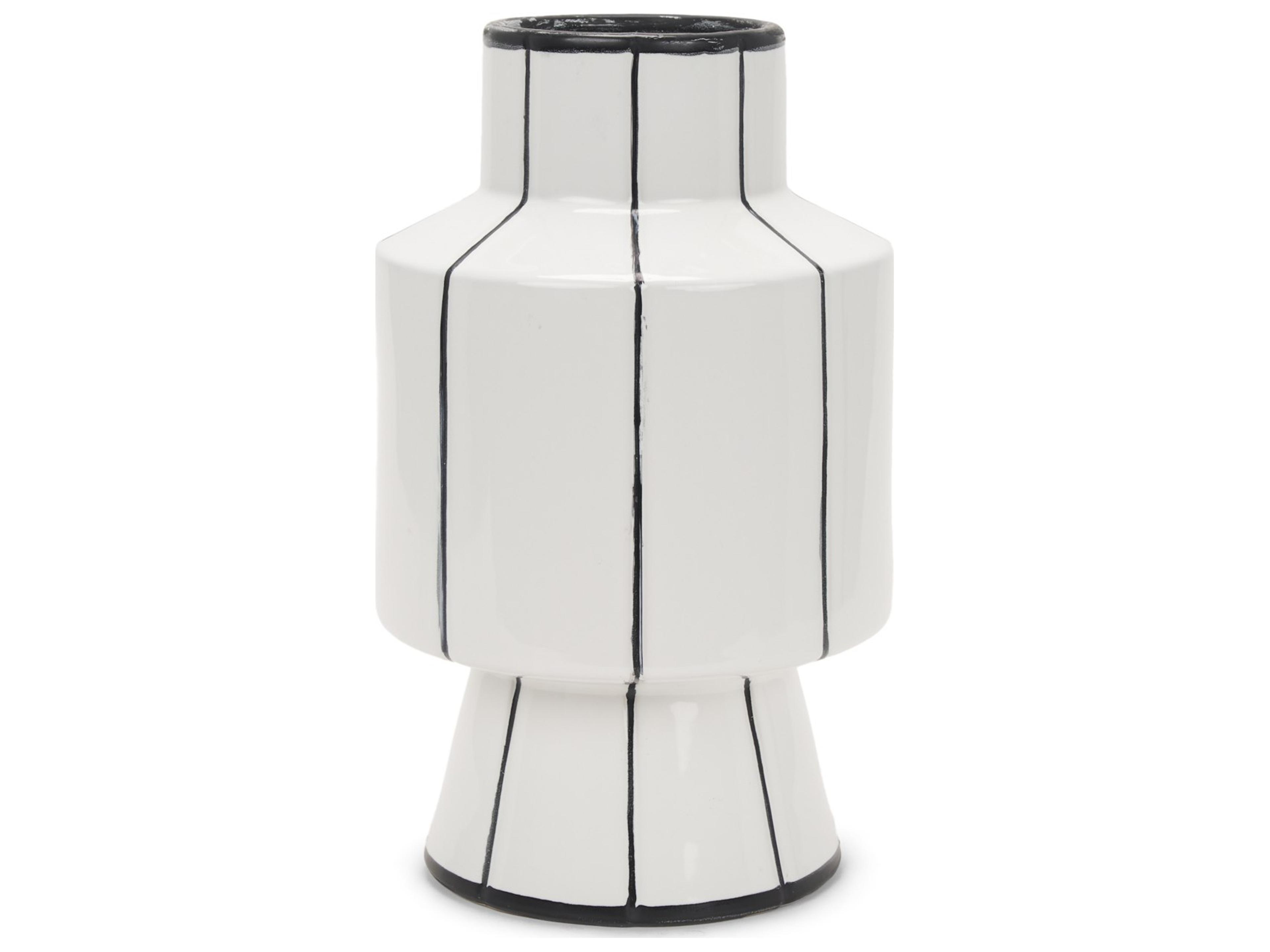 Dinah Small White w/ Black Stripes  Ceramic Vase
