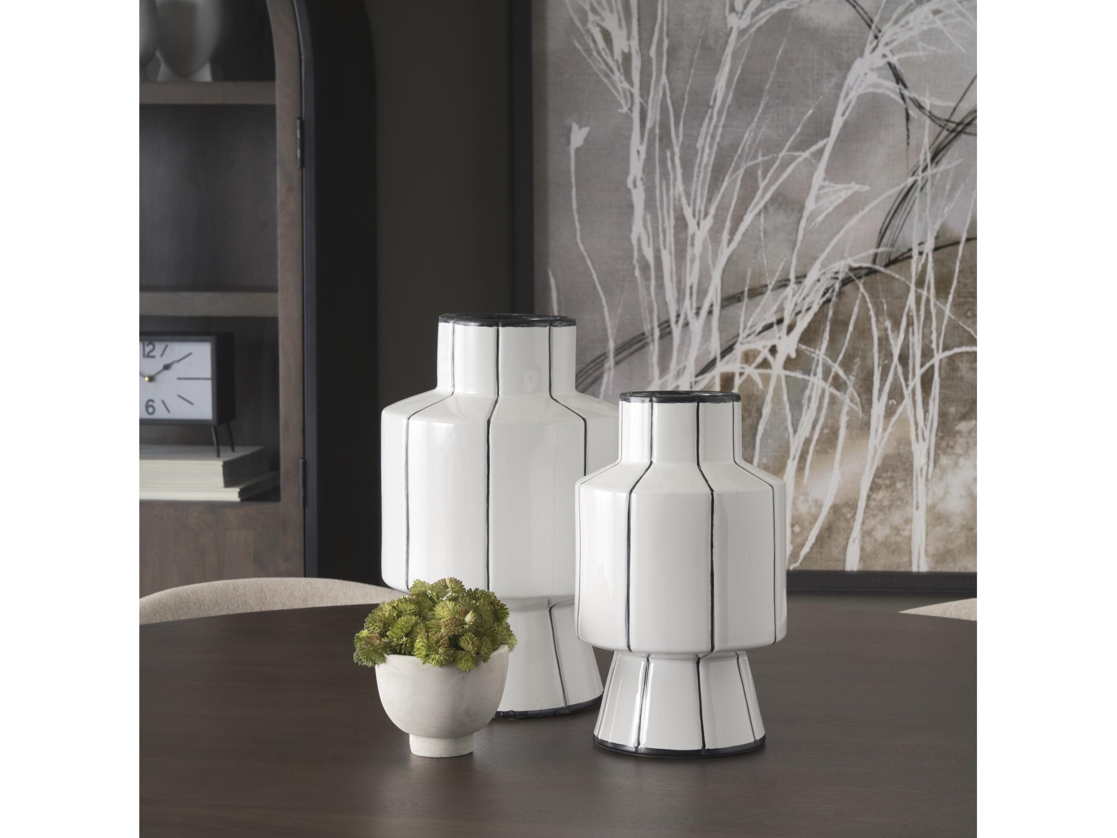 Mercana Dinah Small White w/ Black Stripes  Ceramic Vase