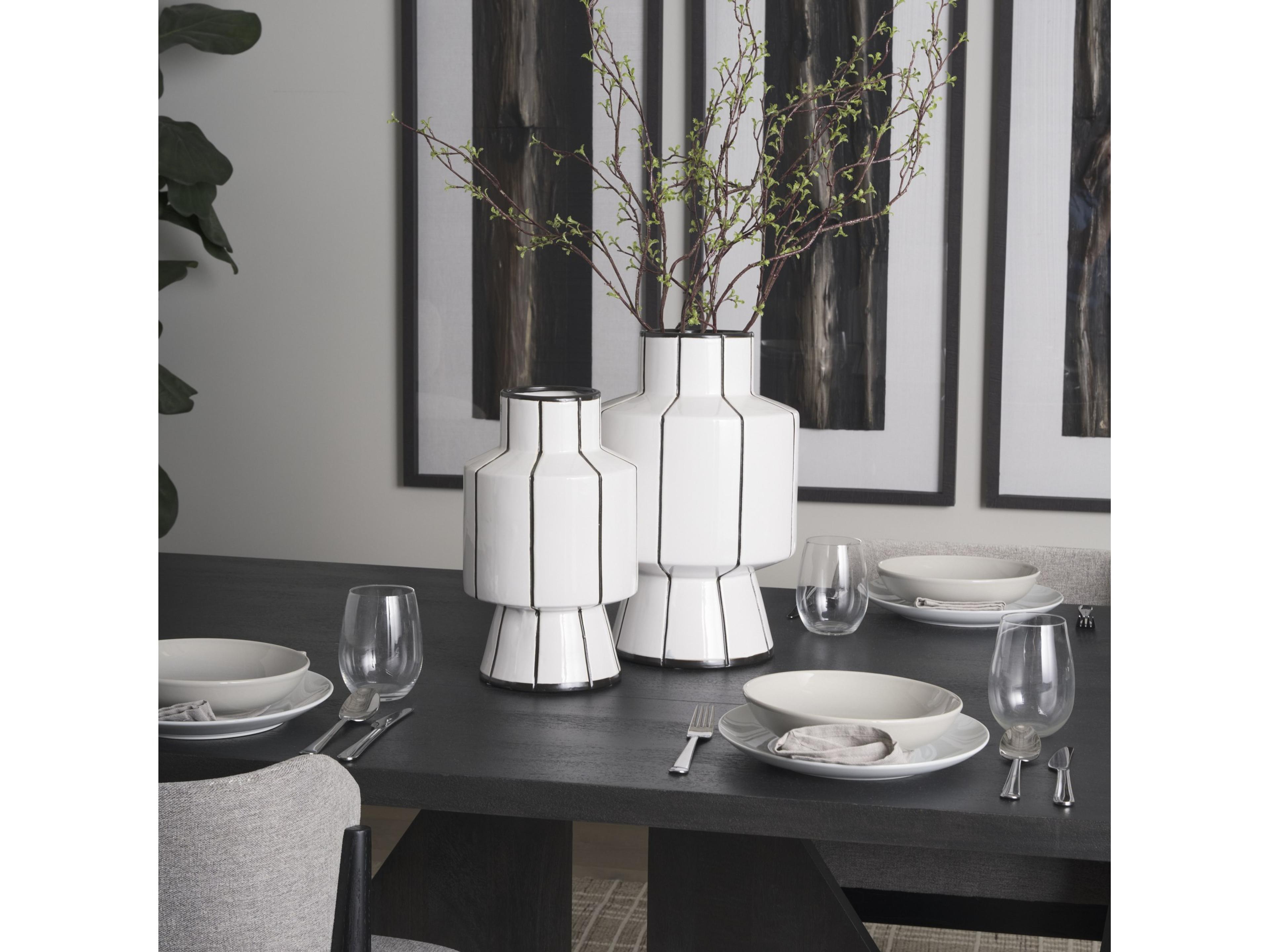 Mercana Dinah Small White w/ Black Stripes  Ceramic Vase