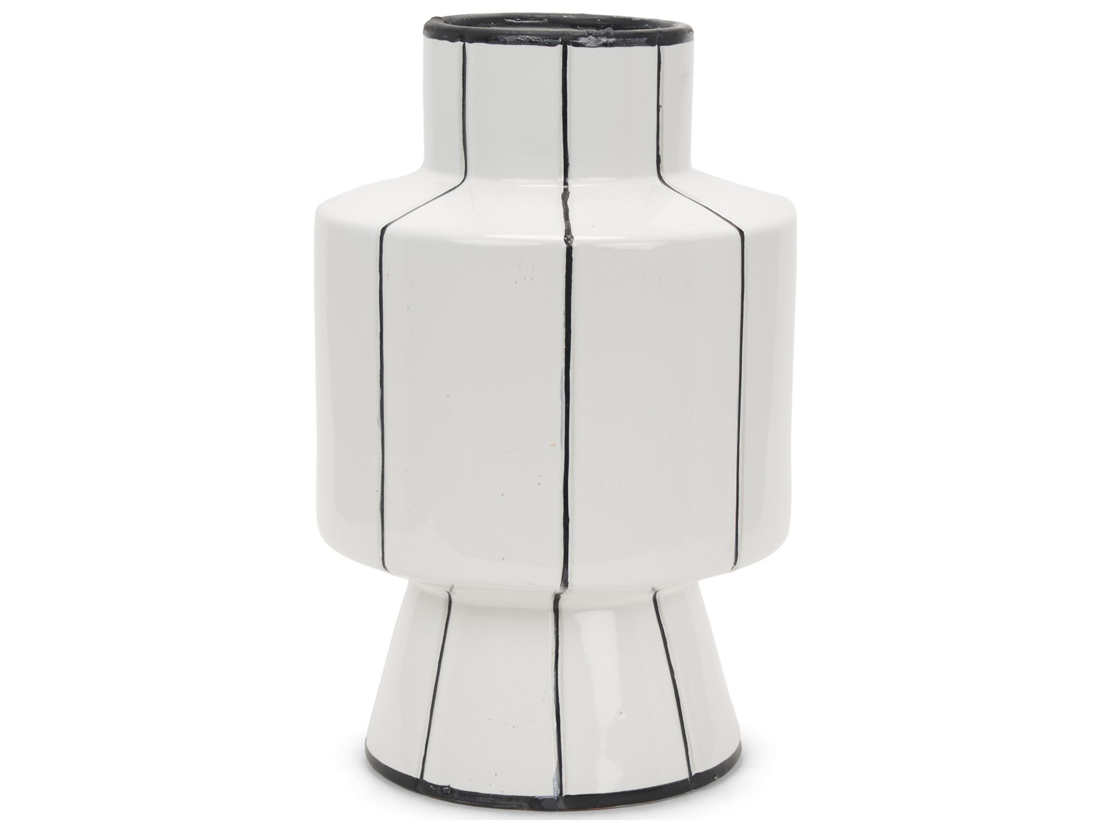 Dinah Large White w/ Black Stripes  Ceramic Vase