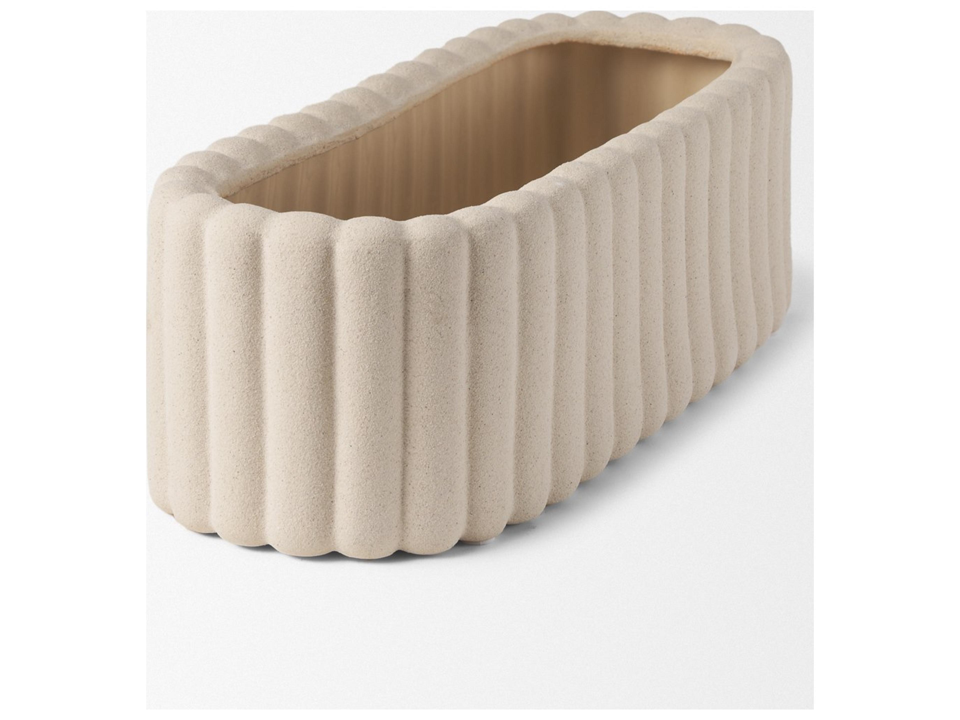 Mercana Mira Wide Textured Blush Beige Fluted Ceramic Vase