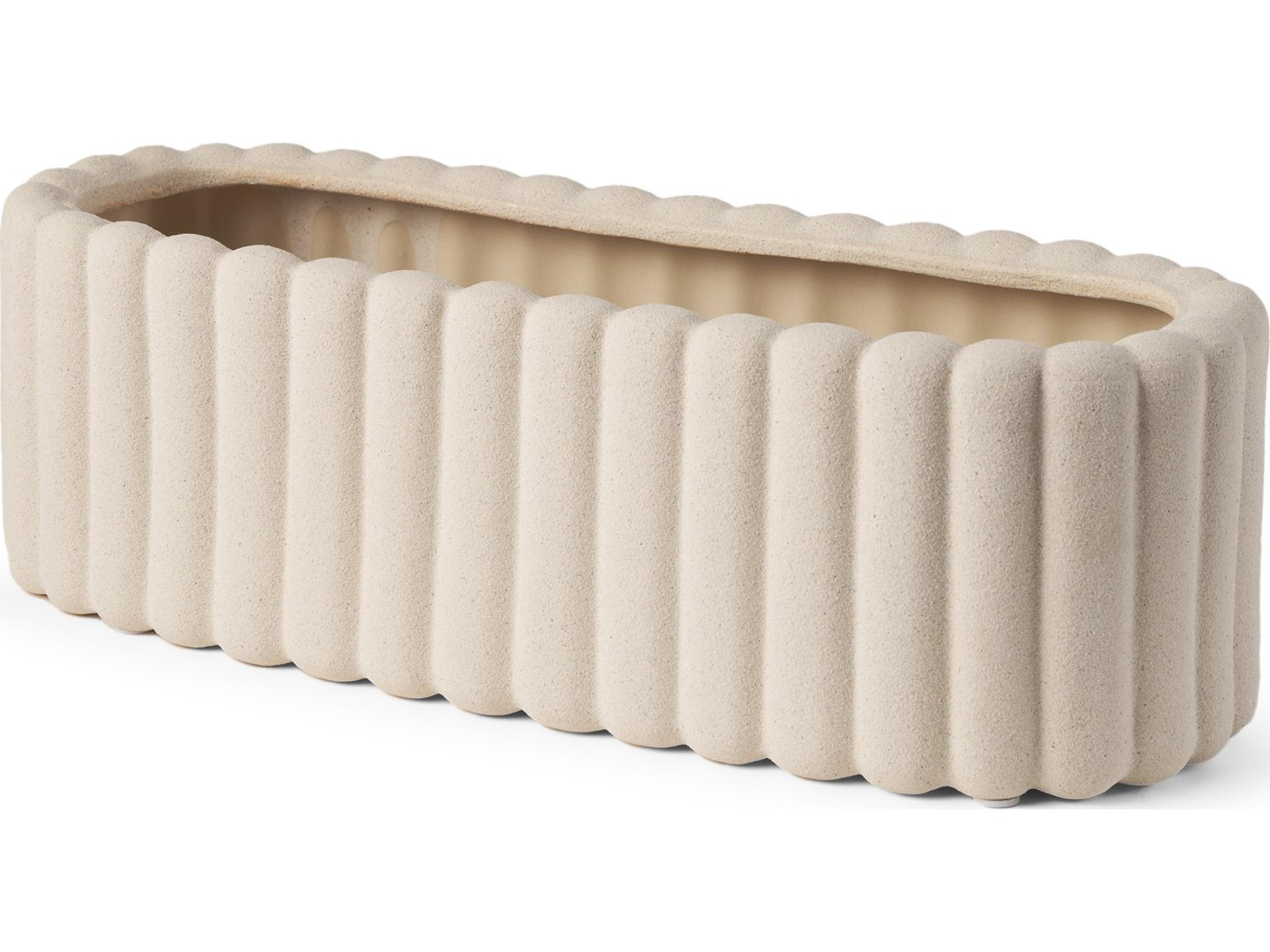 Mira Wide Textured Blush Beige Fluted Ceramic Vase