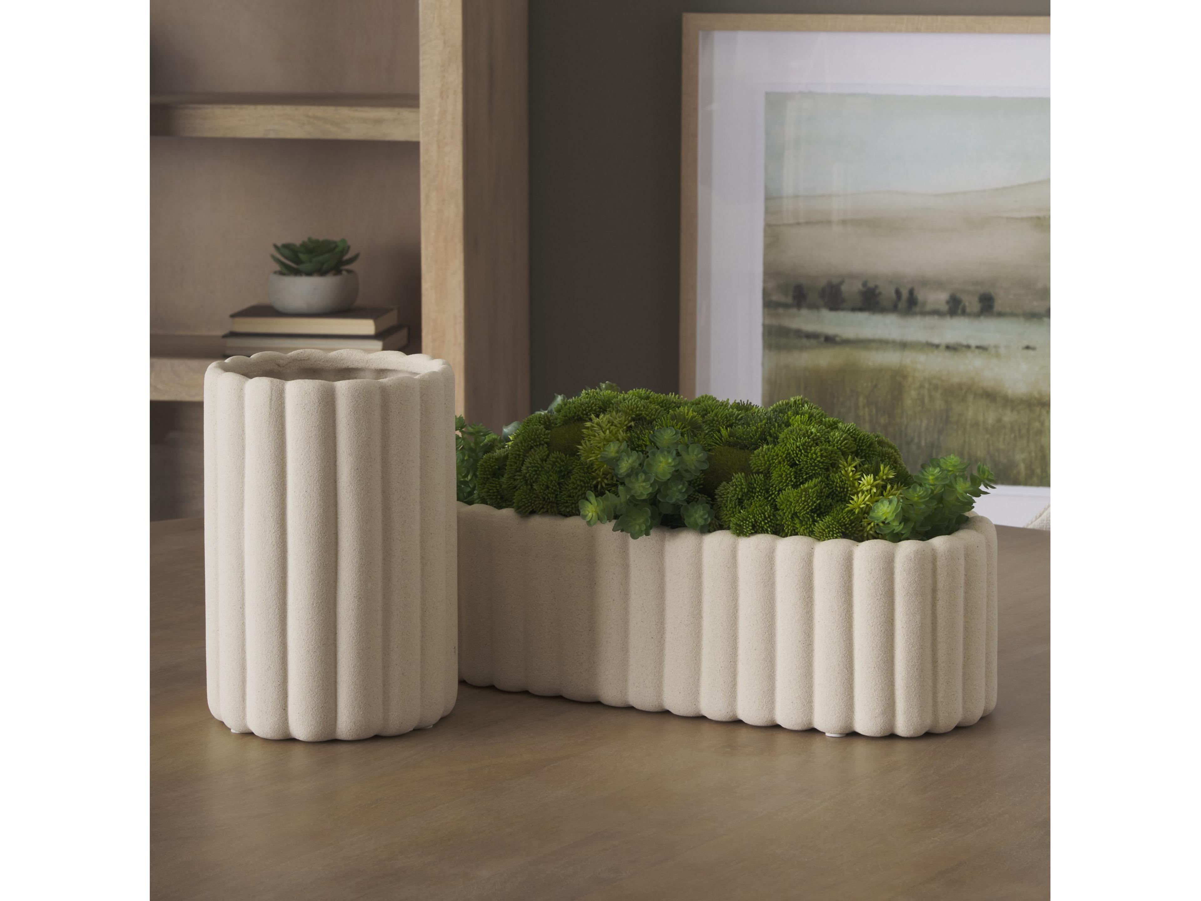 Mercana Mira Wide Textured Blush Beige Fluted Ceramic Vase