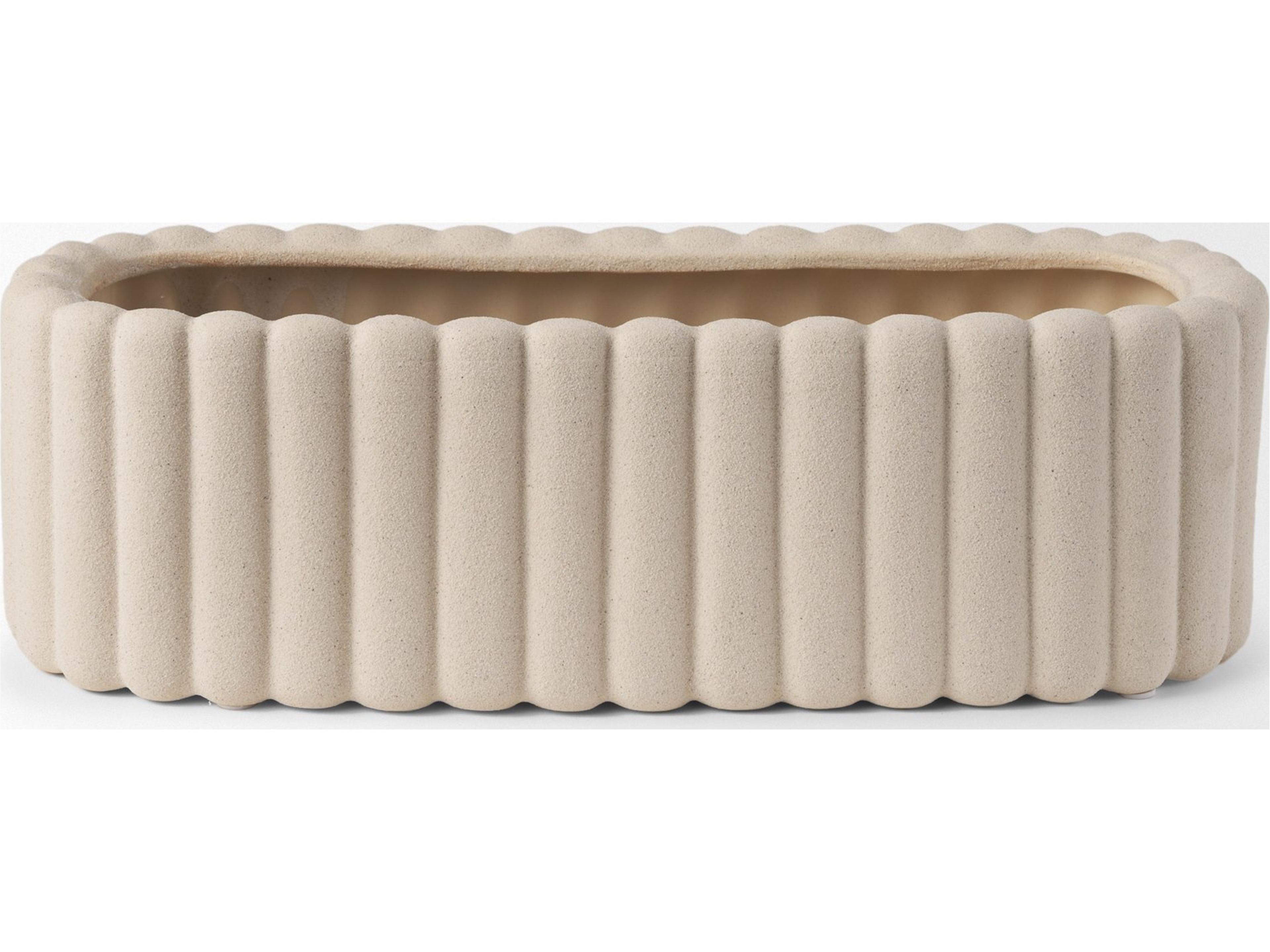 Mercana Mira Wide Textured Blush Beige Fluted Ceramic Vase