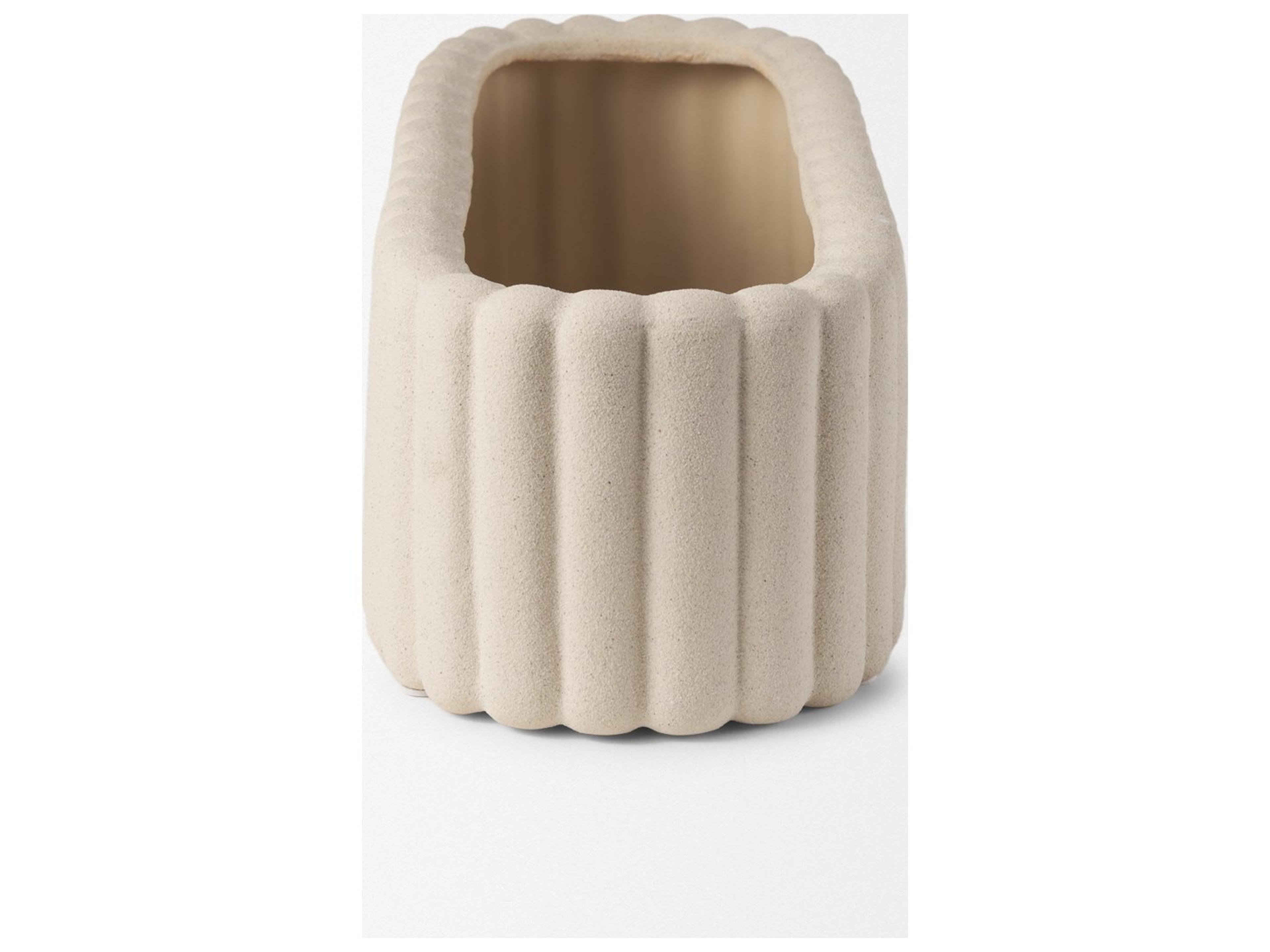 Mercana Mira Wide Textured Blush Beige Fluted Ceramic Vase