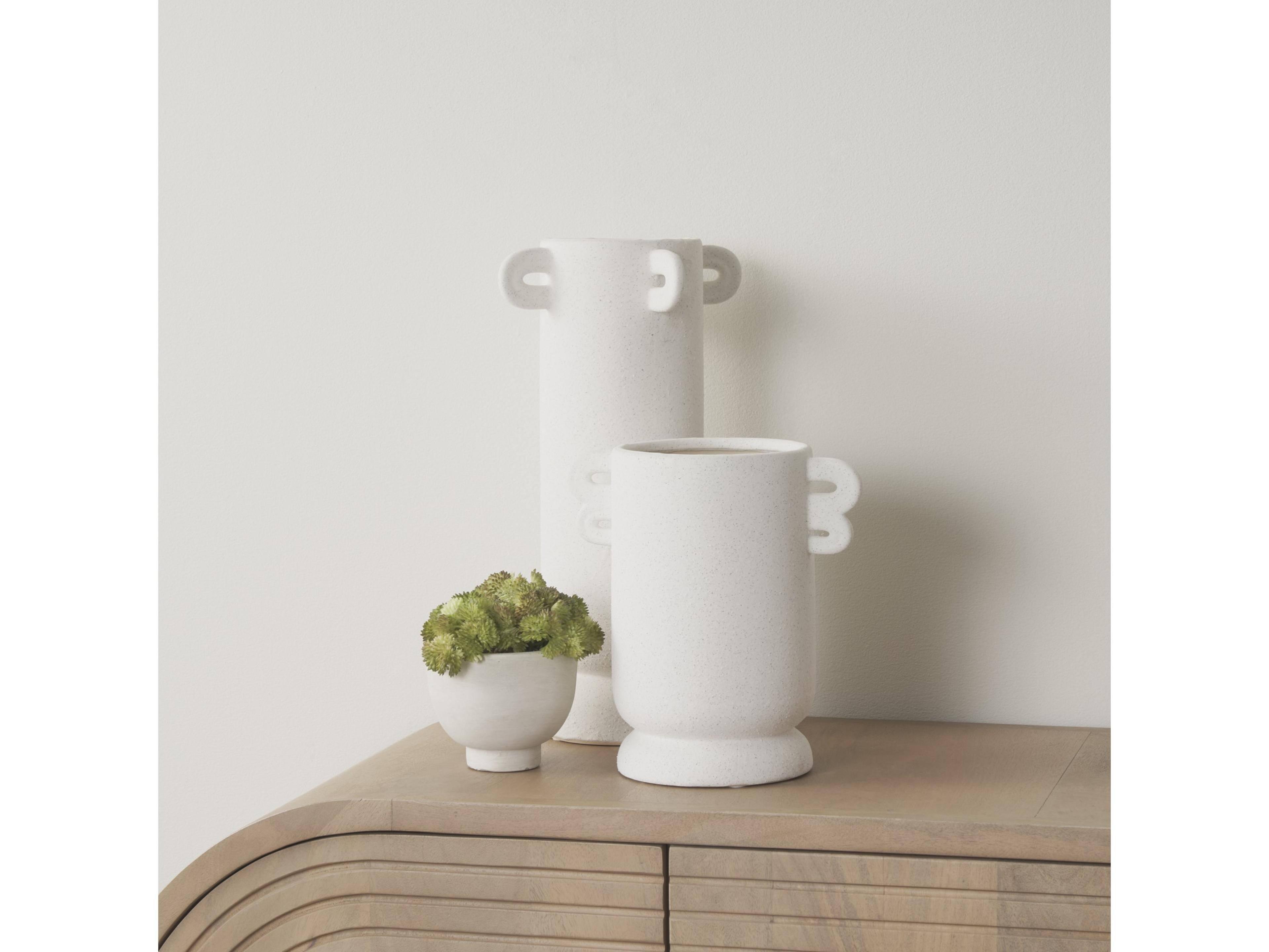 Mercana Dylan Small Textured Off White w/ Handles Ceramic Vase