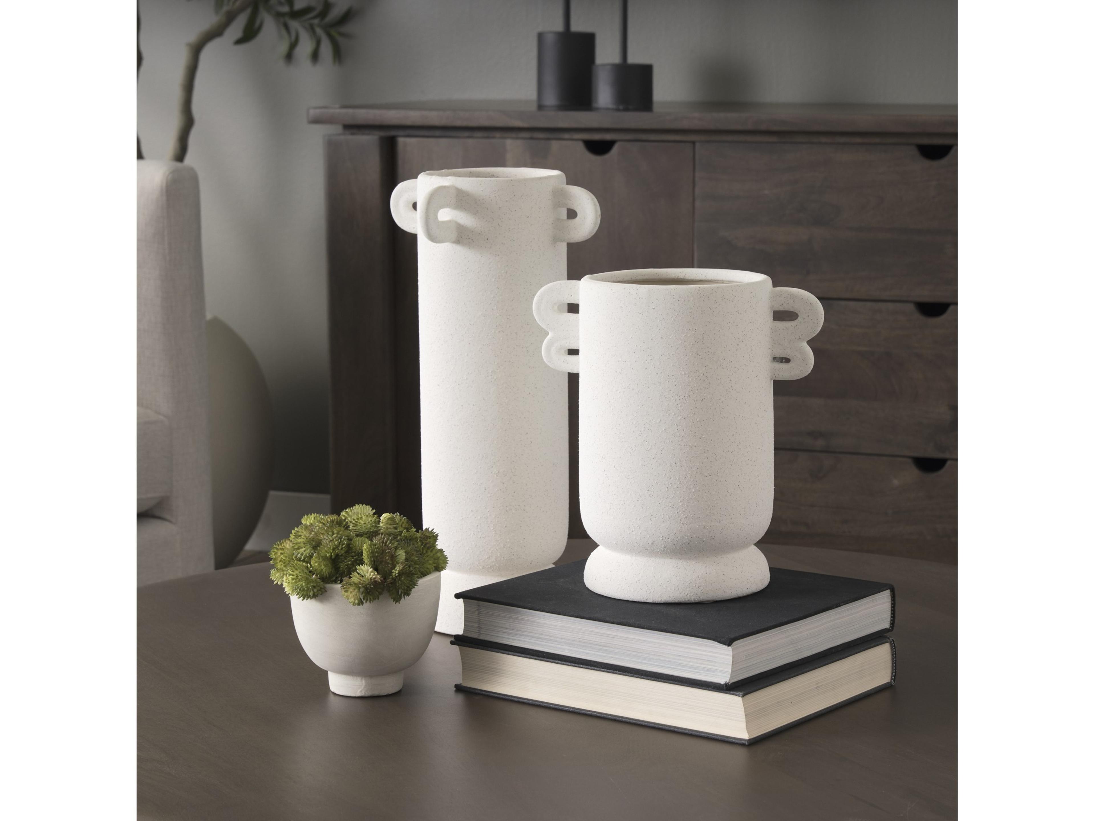 Mercana Dylan Tall Textured Off White w/ Handles Ceramic Vase