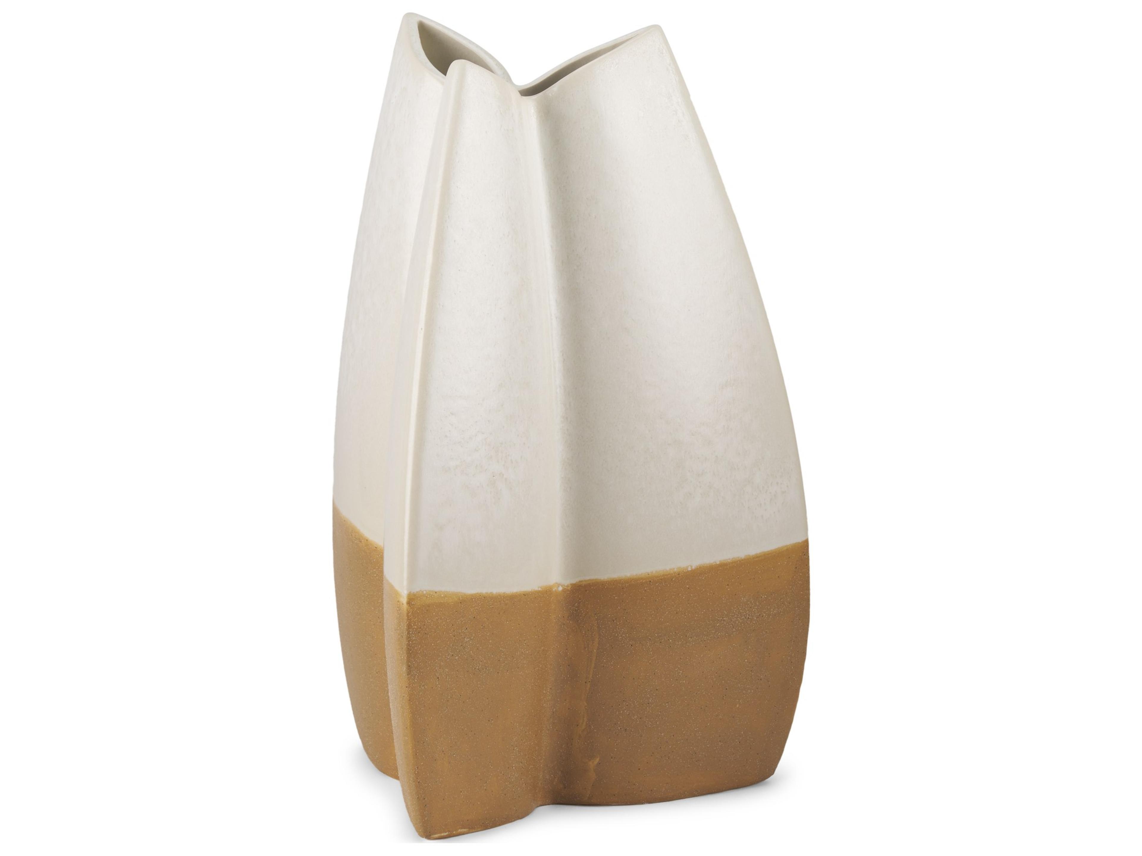 Vania Large Off White w/ Tan Textured Ceramic Vase
