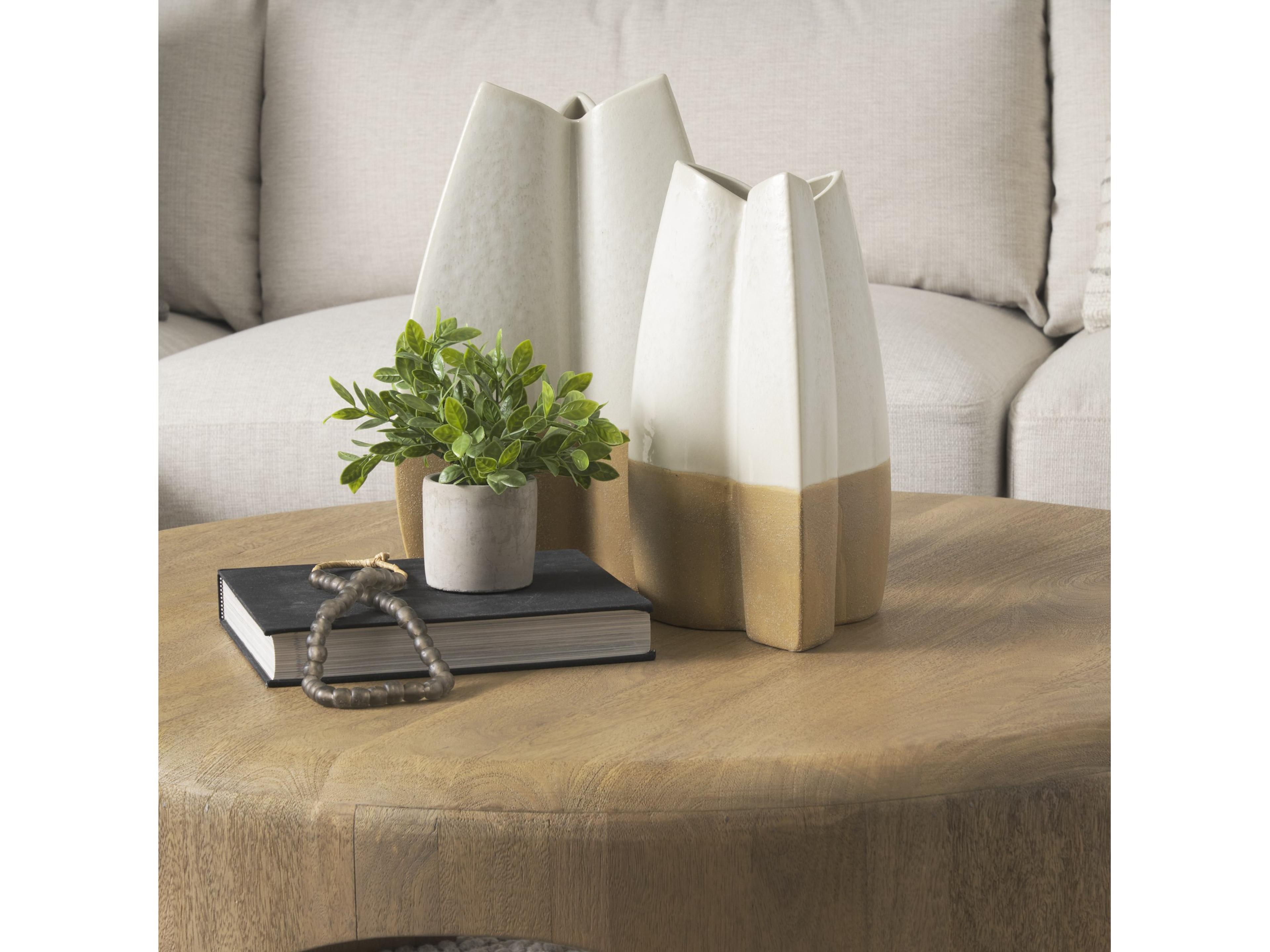 Mercana Vania Large Off White w/ Tan Textured Ceramic Vase