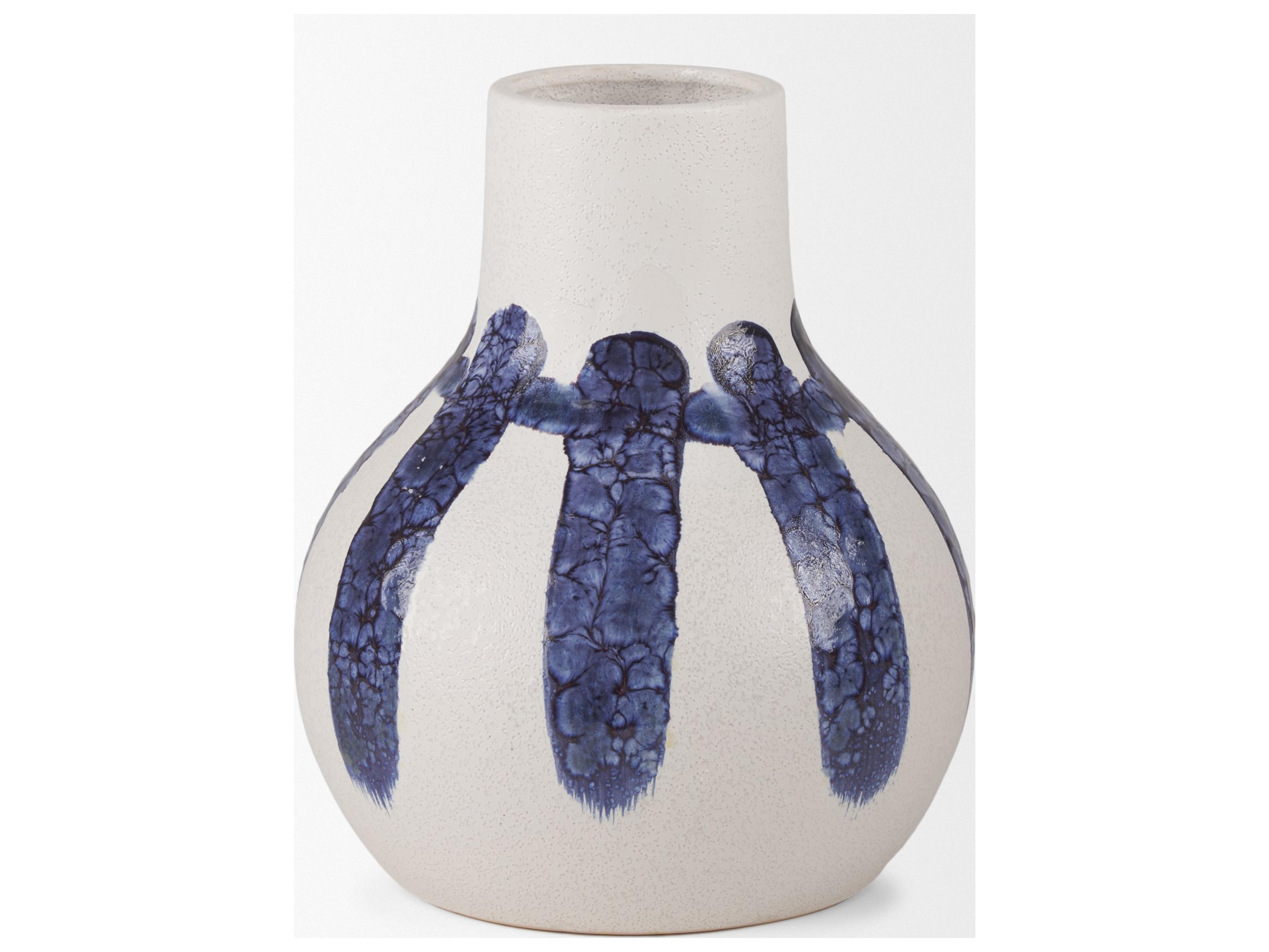 Mercana Truett White w/ Blue Stripes Ceramic Jug Vase